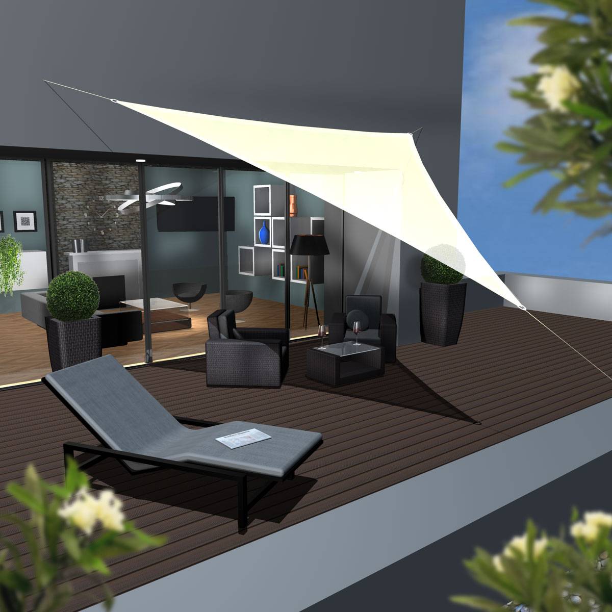 UV Sonnensegel 5x5x5 HDPE Dreieck Sonnenschutz Überdachung Balkon Garten Beige