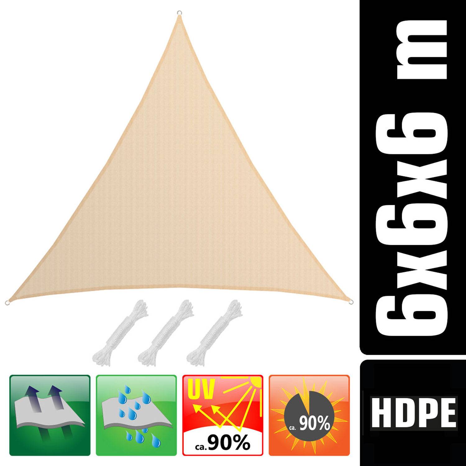 UV Sonnensegel 6x6x6 HDPE Dreieck Sonnenschutz Überdachung Balkon Garten Beige