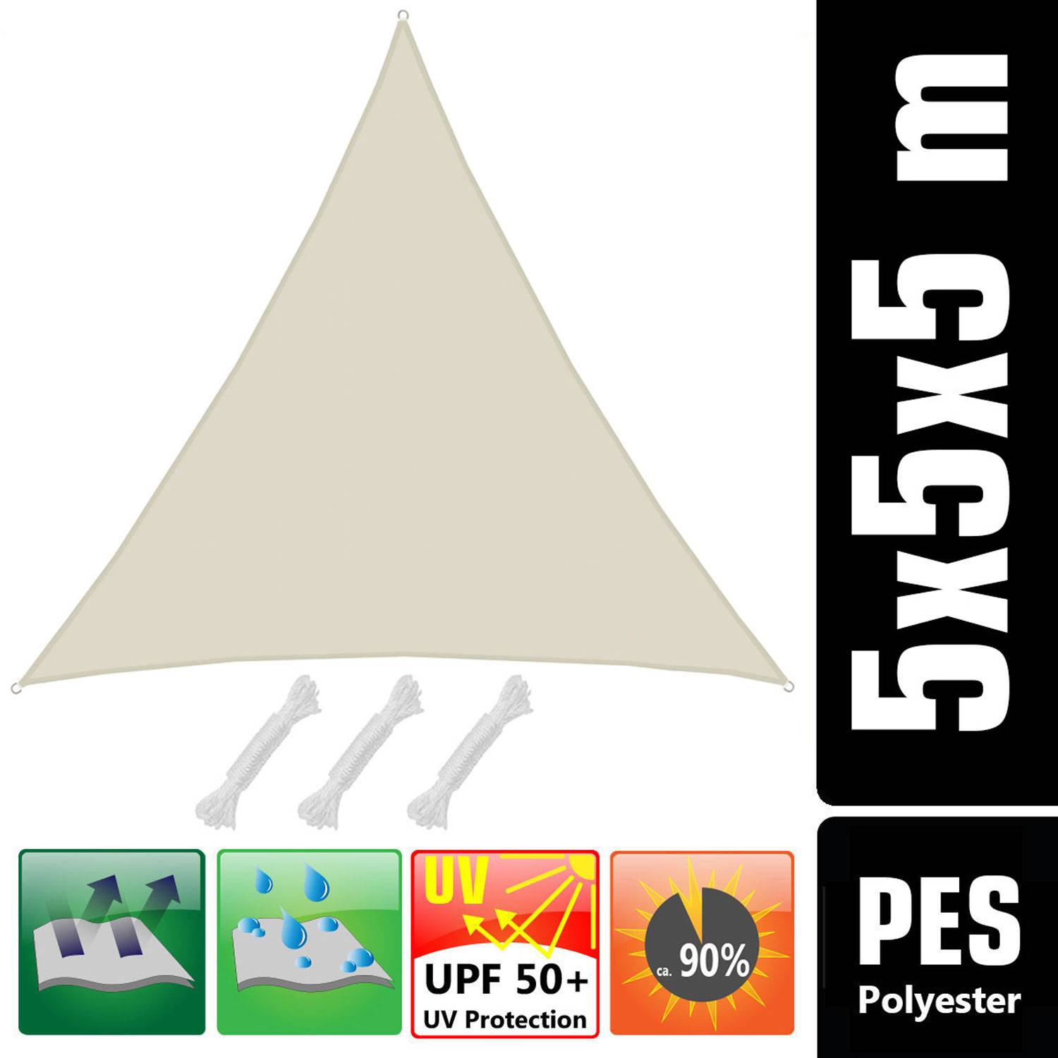 UPF50+ UV Sonnensegel 5x5x5 Polyester Dreieck Wasserabweisend Garten Segel Beige
