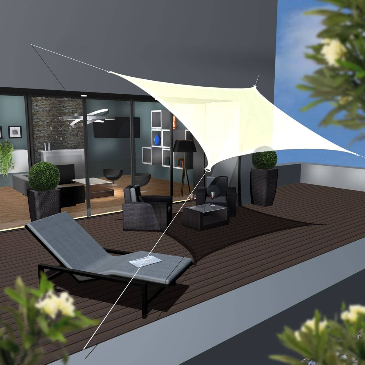 UV Sonnensegel 3x3 m HDPE Quadrat Sonnenschutz Überdachung Garten Balkon Beige