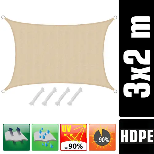 UV Sonnensegel 3x2 HDPE Rechteckig Sonnenschutz Überdachung Garten Balkon Beige UV Sonnensegel 3x2 HDPE Rechteckig Sonnenschutz Überdachung Garten Balkon Beige