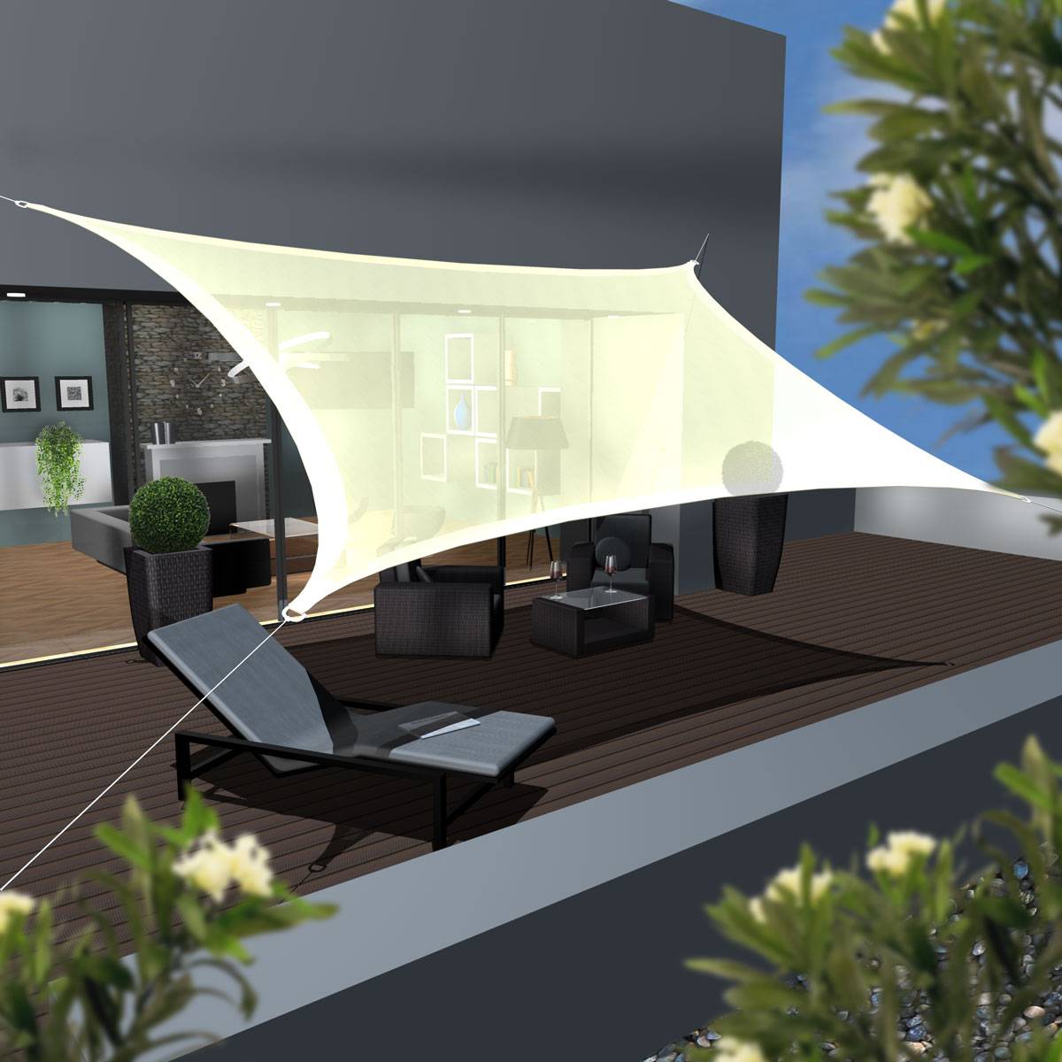 UV Sonnensegel 4x6 HDPE Rechteckig Sonnenschutz Überdachung Garten Balkon Beige