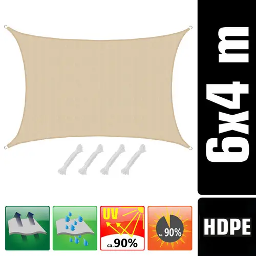 UV Sonnensegel 4x6 HDPE Rechteckig Sonnenschutz Überdachung Garten Balkon Beige UV Sonnensegel 4x6 HDPE Rechteckig Sonnenschutz Überdachung Garten Balkon Beige