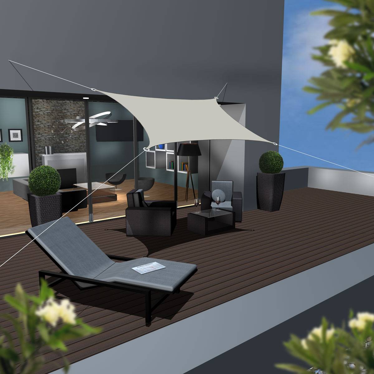 UPF50+ UV Sonnensegel 2x3 Polyester Rechteck Wasserabweisend Garten Balkon Beige