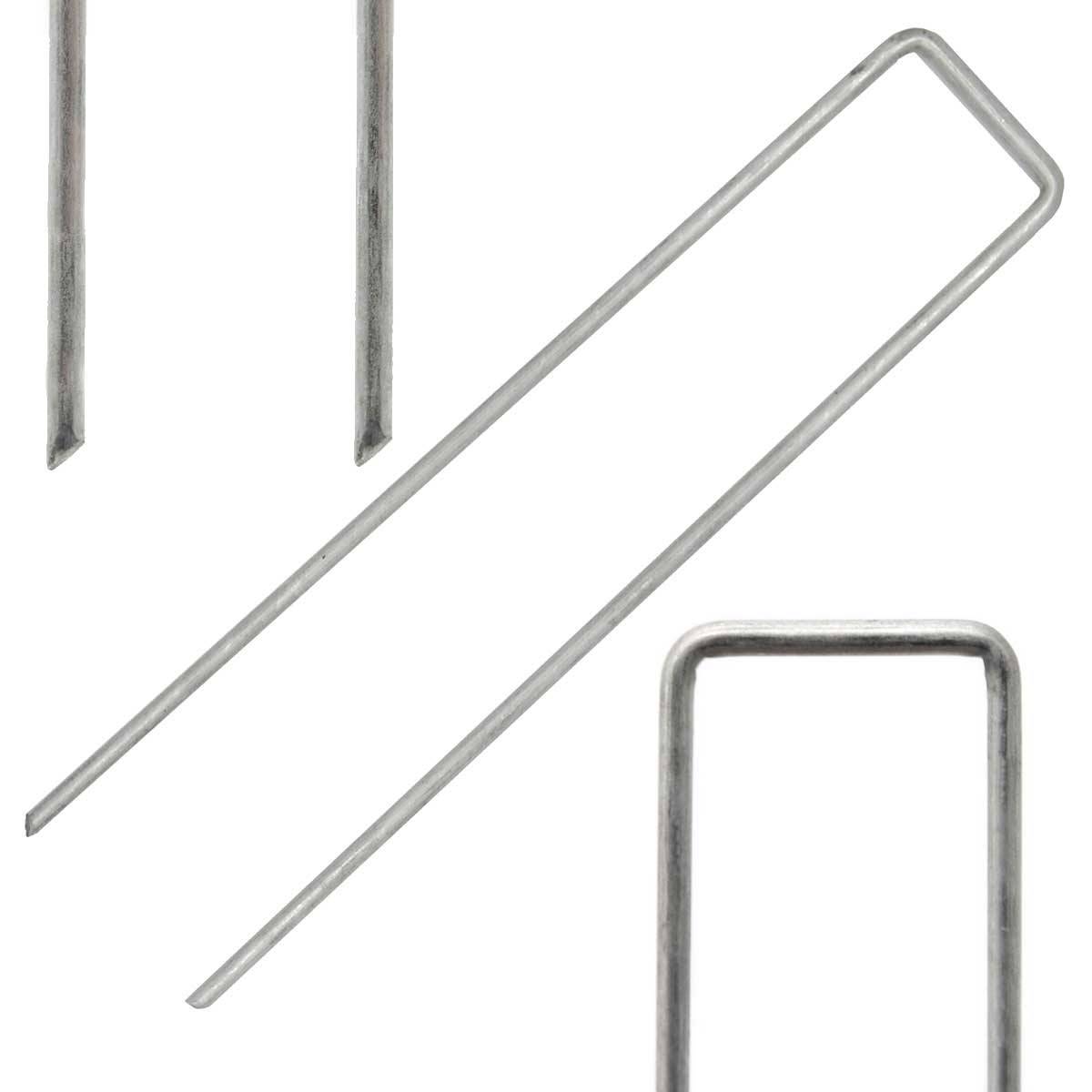 100 Stück Ø3mm Erdanker verzinkt 150x30mm Befestigungsanker Unkraut-Vlies Stahl Erdnägel Bodenanker U-Form U-Form eckig
