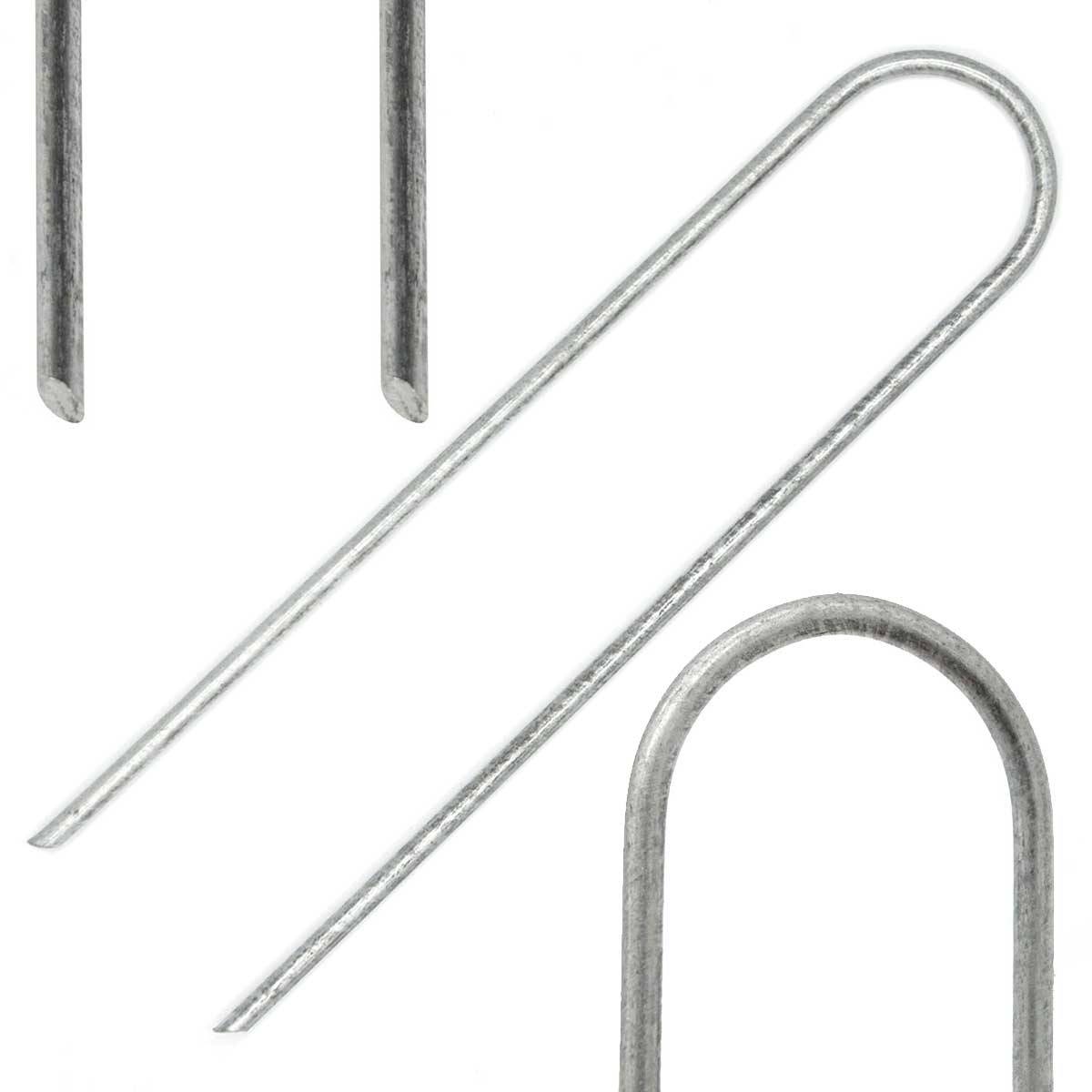 100 Stück Ø3,2mm Erdanker verzinkt 150x30mm Befestigungsanker Unkraut-Vlies Stahl Erdnägel Bodenanker U-Form rund