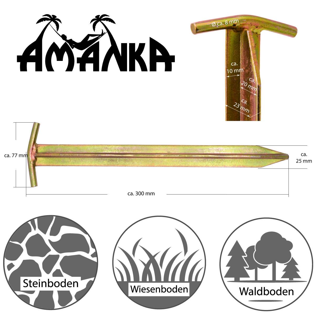 Extra Stabil 4 Stahl Erdnägel T-Profil 300x25mm Heringe Harte Böden Zeltnägel
