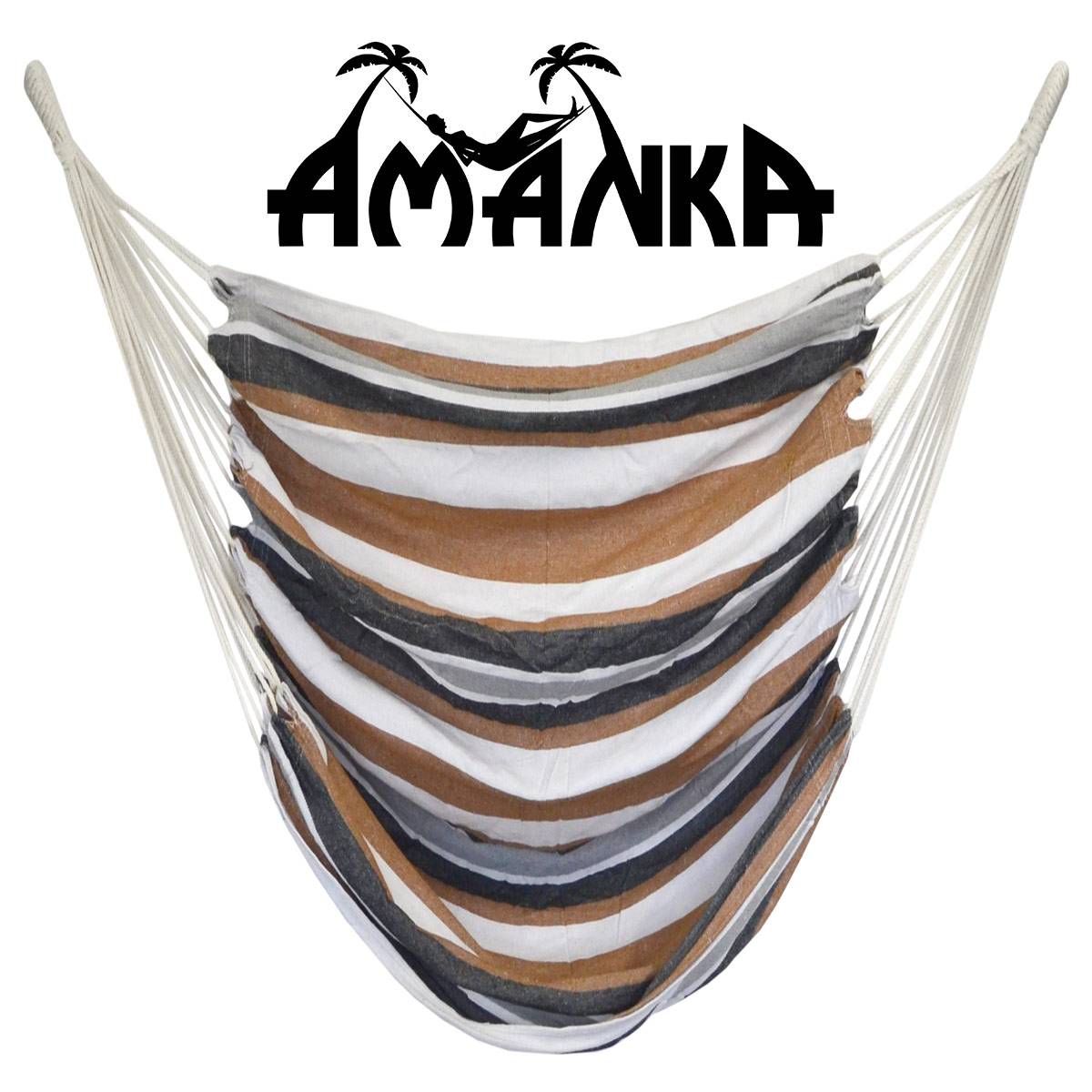 Hängestuhl HMG-26 110x145cm XL Hängesessel aus 100% Baumwolle | Hängesitz max. 150KG belastbar | tragbare waschbare Hängematte Beige-Braun