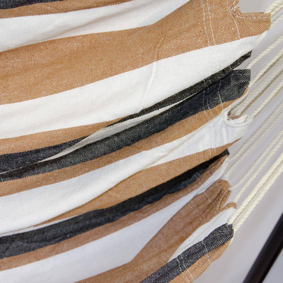 Hängestuhl HMG-26 110x145cm XL Hängesessel aus 100% Baumwolle | Hängesitz max. 150KG belastbar | tragbare waschbare Hängematte Beige-Braun