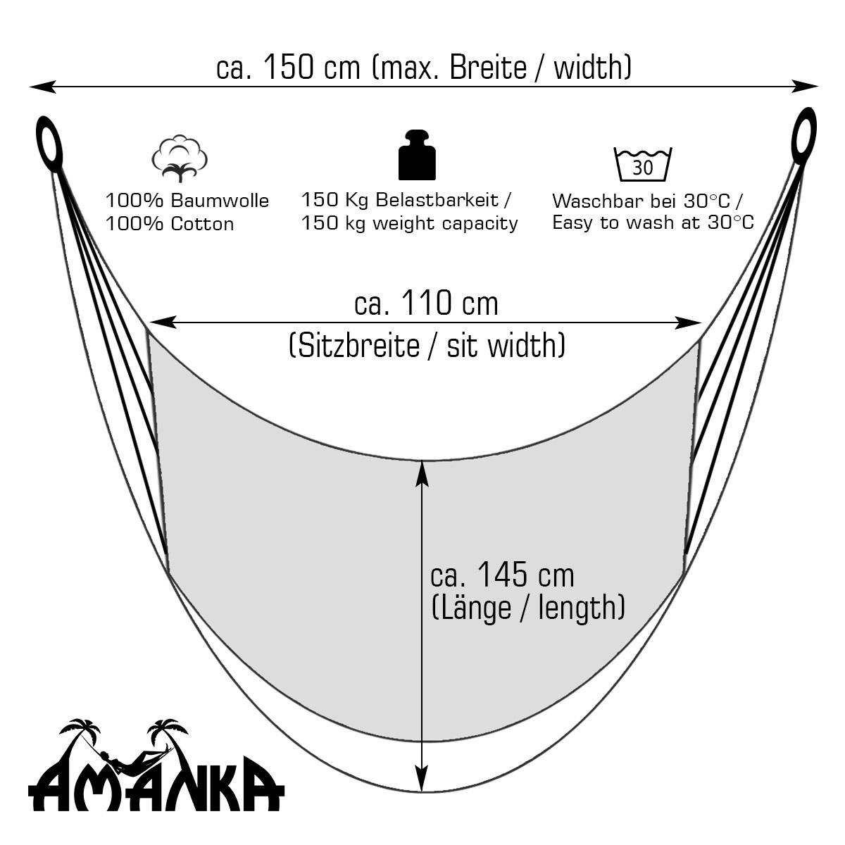 Hängesessel bis 150kg - 110x145cm Garten Hängestuhl