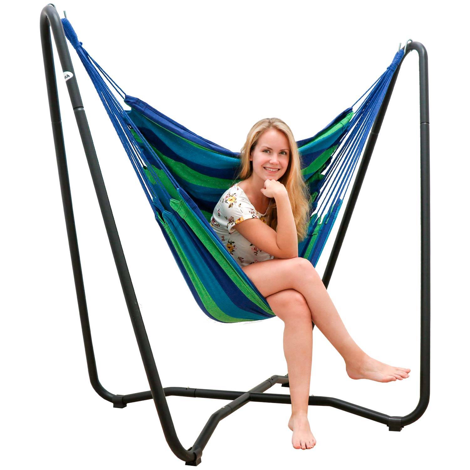 Hängestuhlgestell HSG-154 inkl. Hängestuhl HMG-26 Blau-grün gestreift