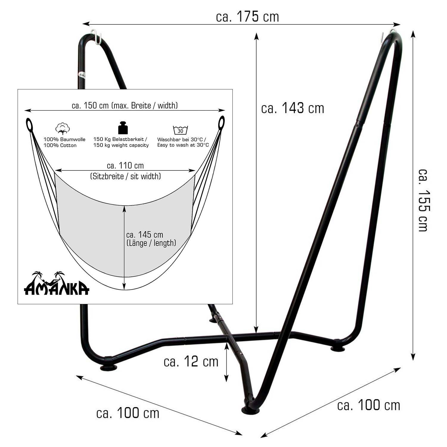 Hängestuhlgestell HSG-154 inkl. Hängestuhl HMG-26 Blau-grün gestreift