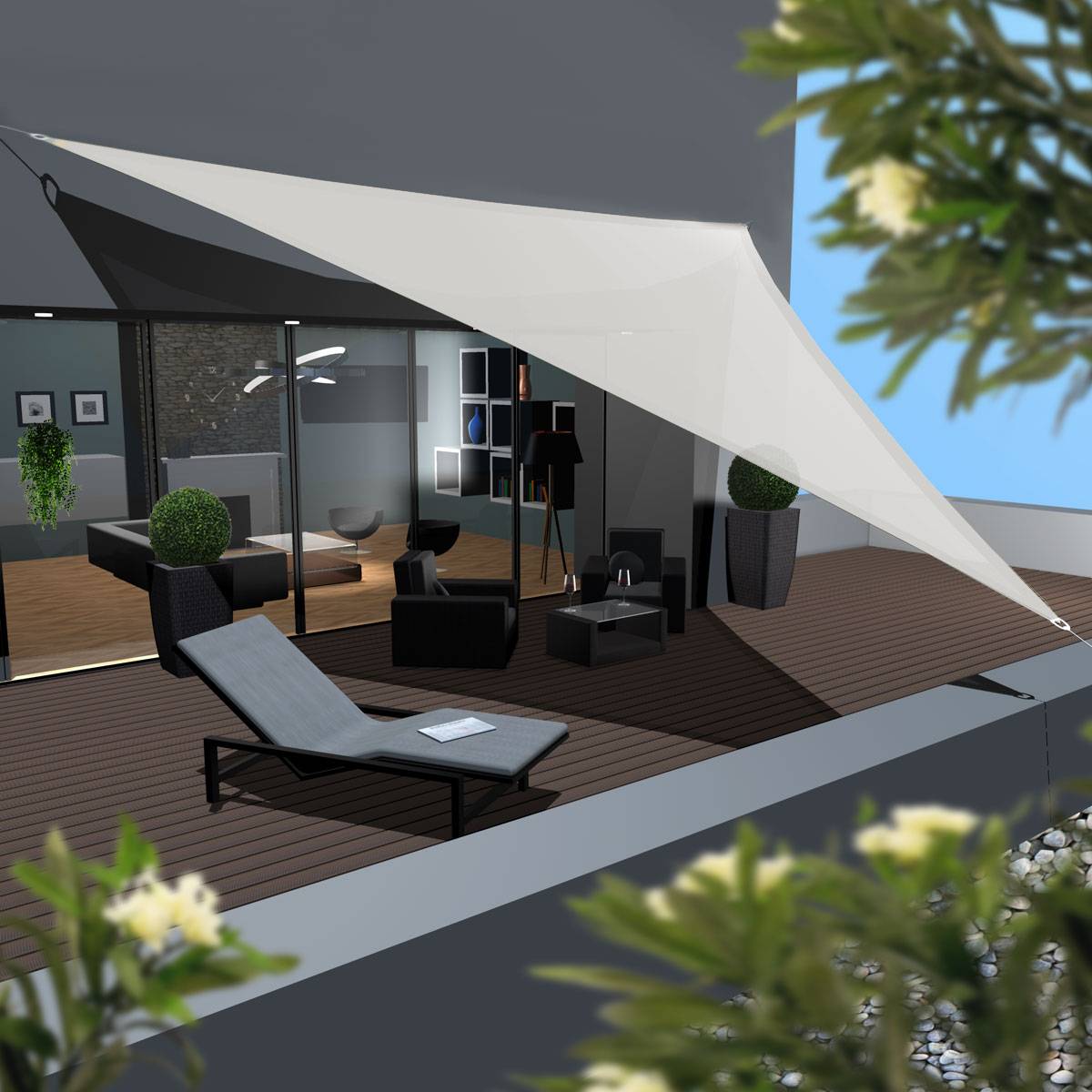 UPF50+ UV Sonnensegel 7x7x7 Polyester Dreieck Wasserabweisend Garten Segel Beige