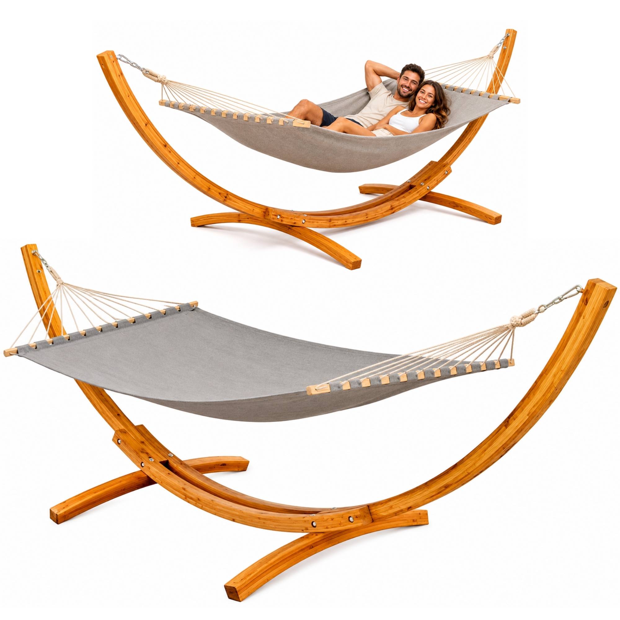 XXL Hängematte mit Holzgestell 325 cm - Outdoor Set für 2 Personen bis 150 kg