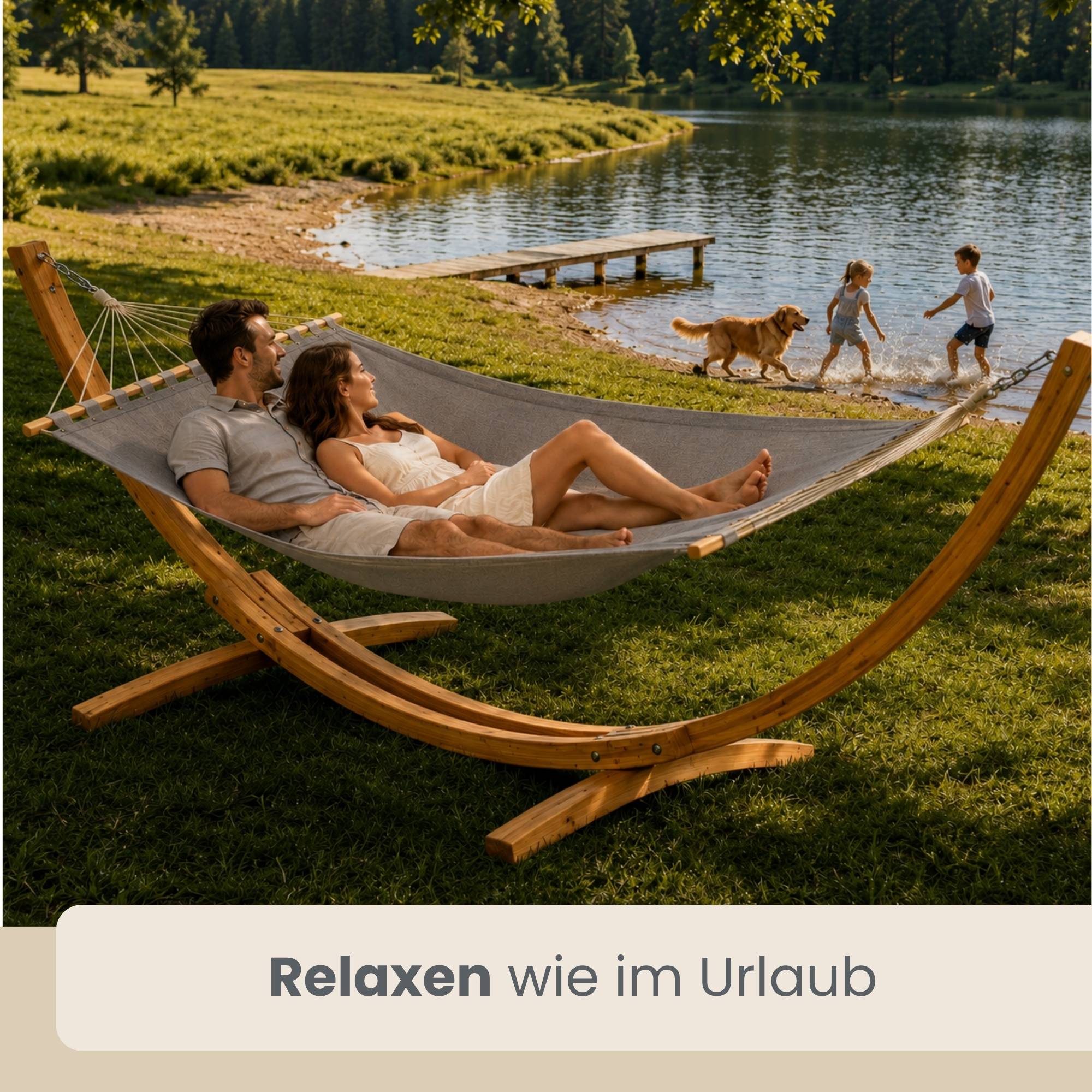 XXL Hängematte mit Holzgestell 325 cm - Outdoor Set für 2 Personen bis 150 kg