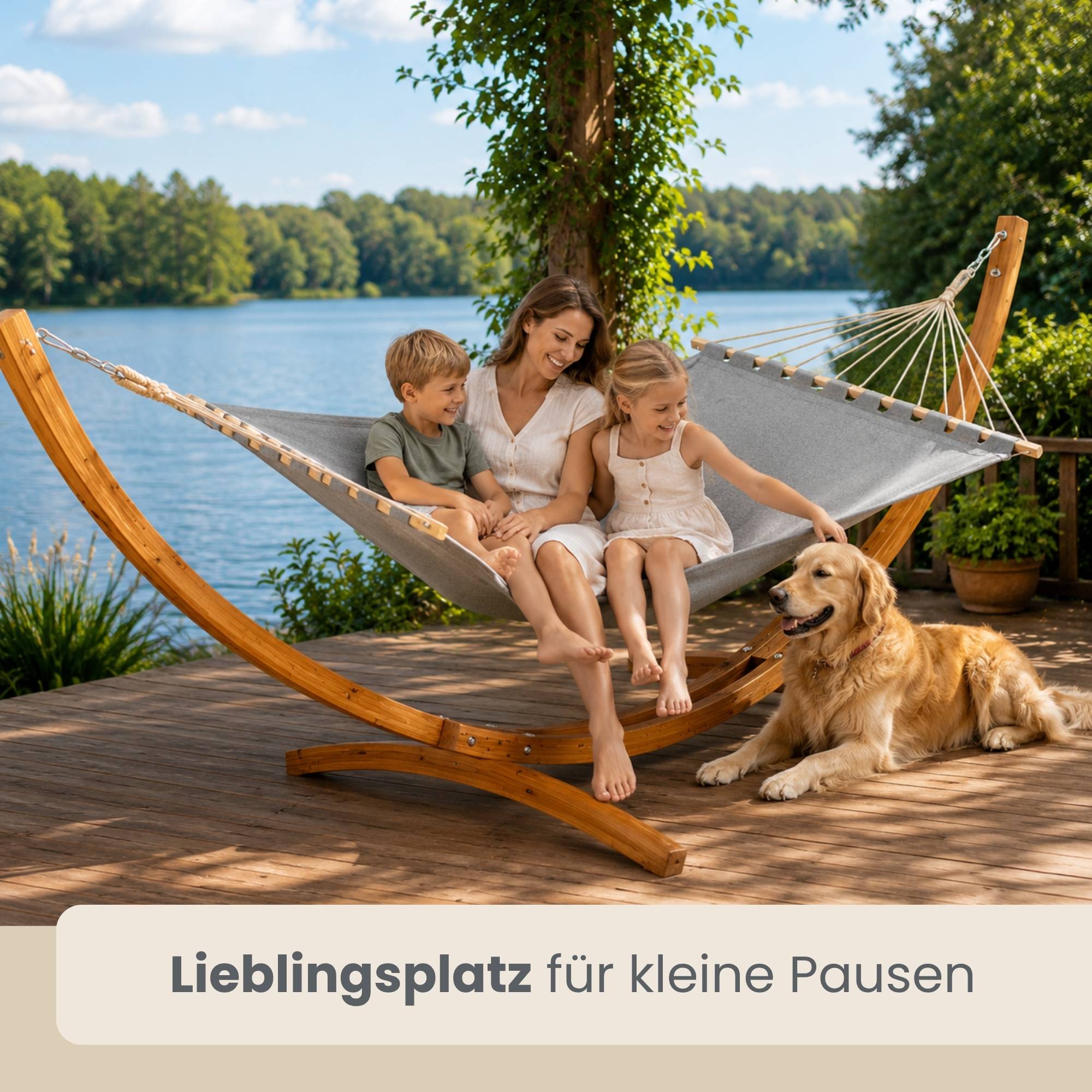XXL Hängematte mit Holzgestell 325 cm - Outdoor Set für 2 Personen bis 150 kg