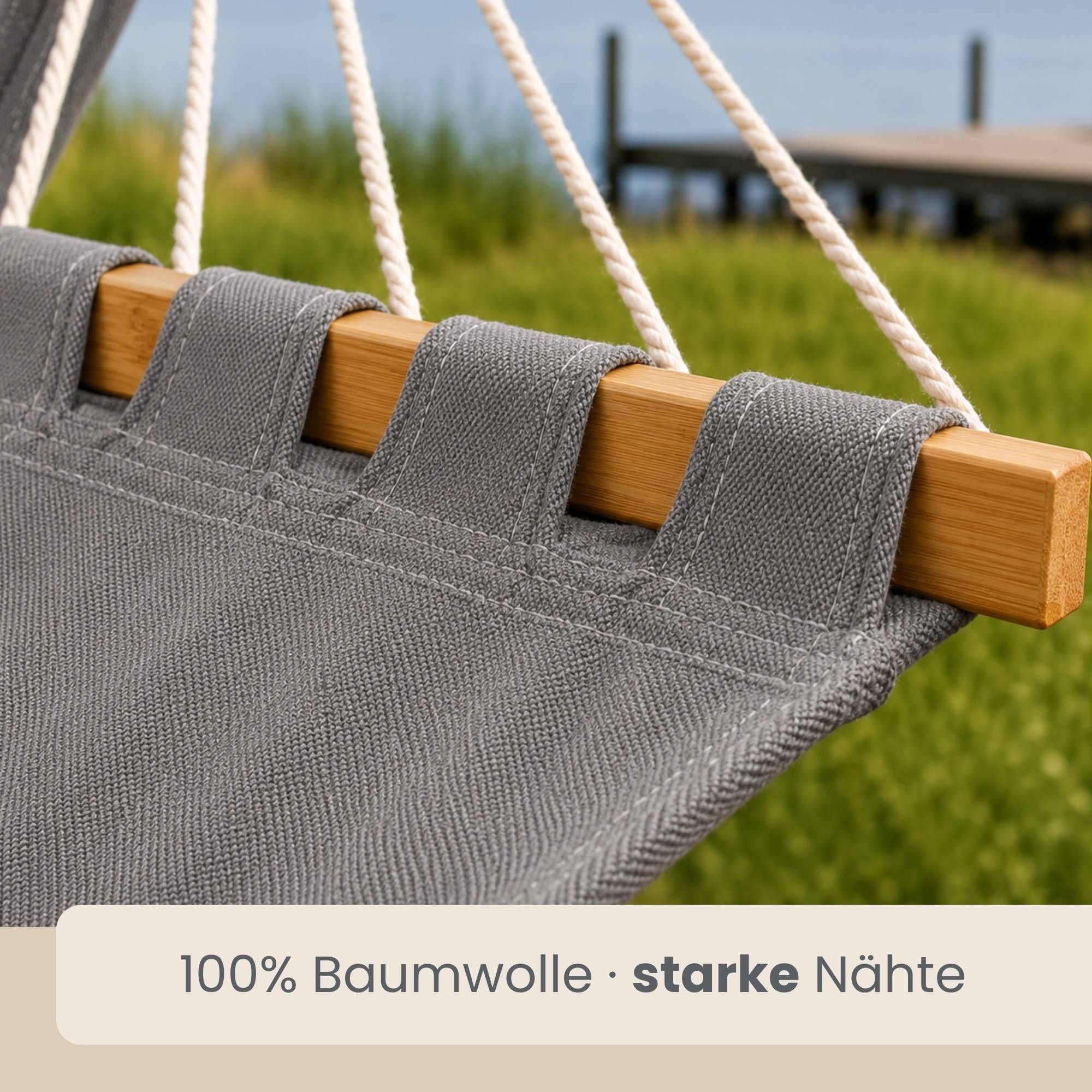 XXL Hängematte mit Holzgestell 325 cm - Outdoor Set für 2 Personen bis 150 kg