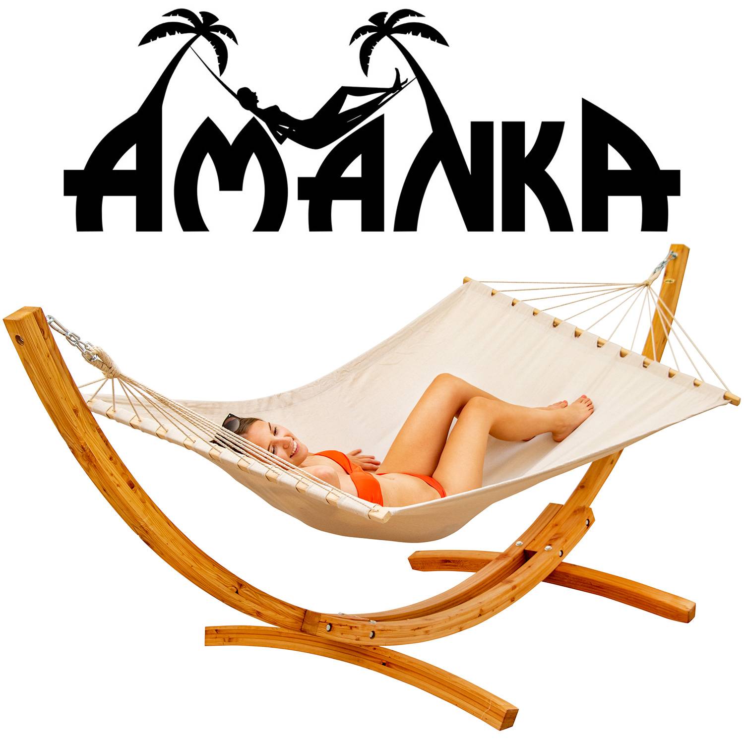 XXL Hängematte mit Gestell - 325 cm Hängemattengestell Holz mit Stabhängematte