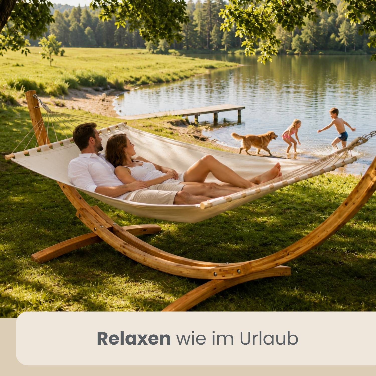 XXL Hängemattengestell 325 cm Holz - Outdoor Ständer für 2 Personen bis 200 kg