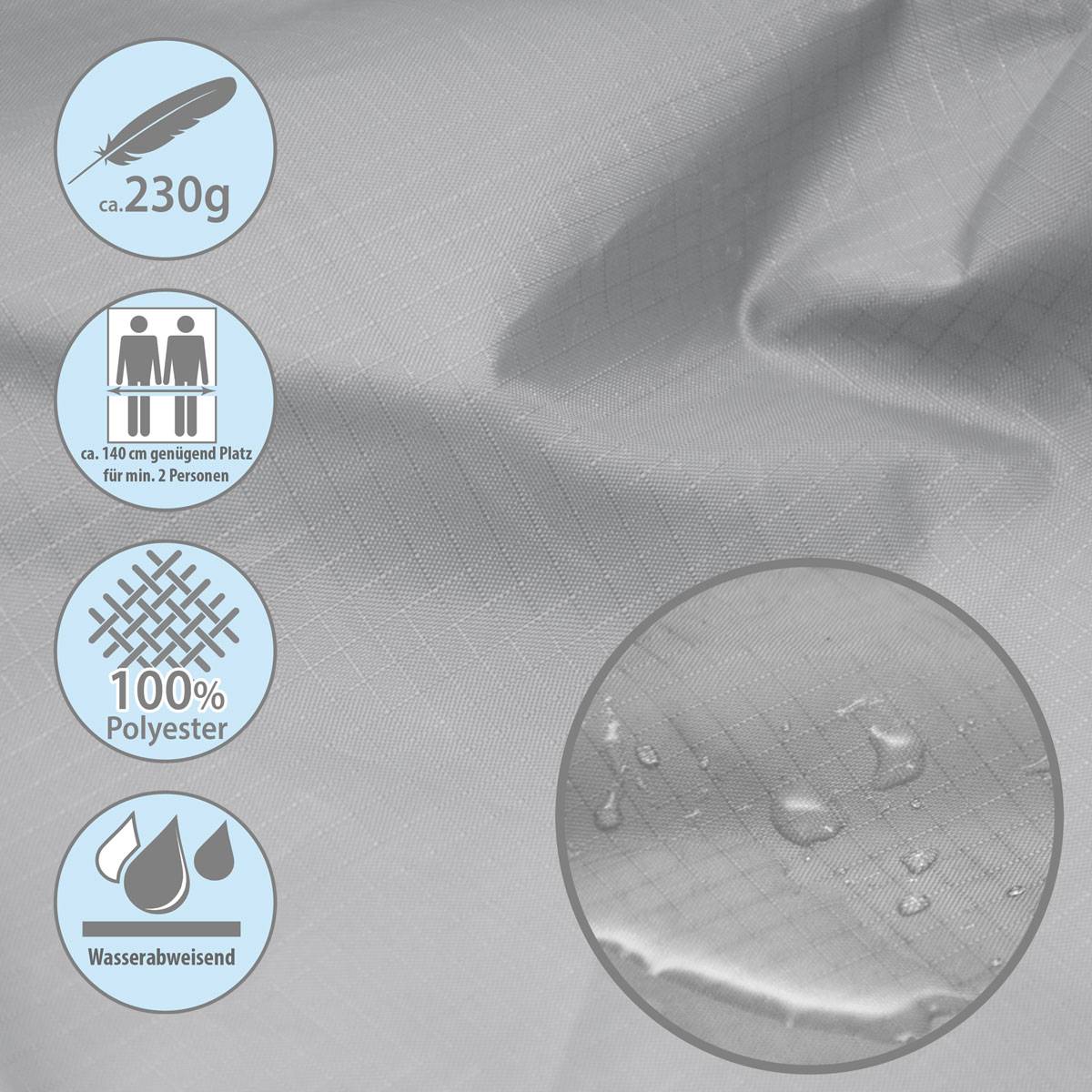 Outdoor Picknickdecke 200x140 Stranddecke Sandfrei Reise Decke Strandmatte Grau