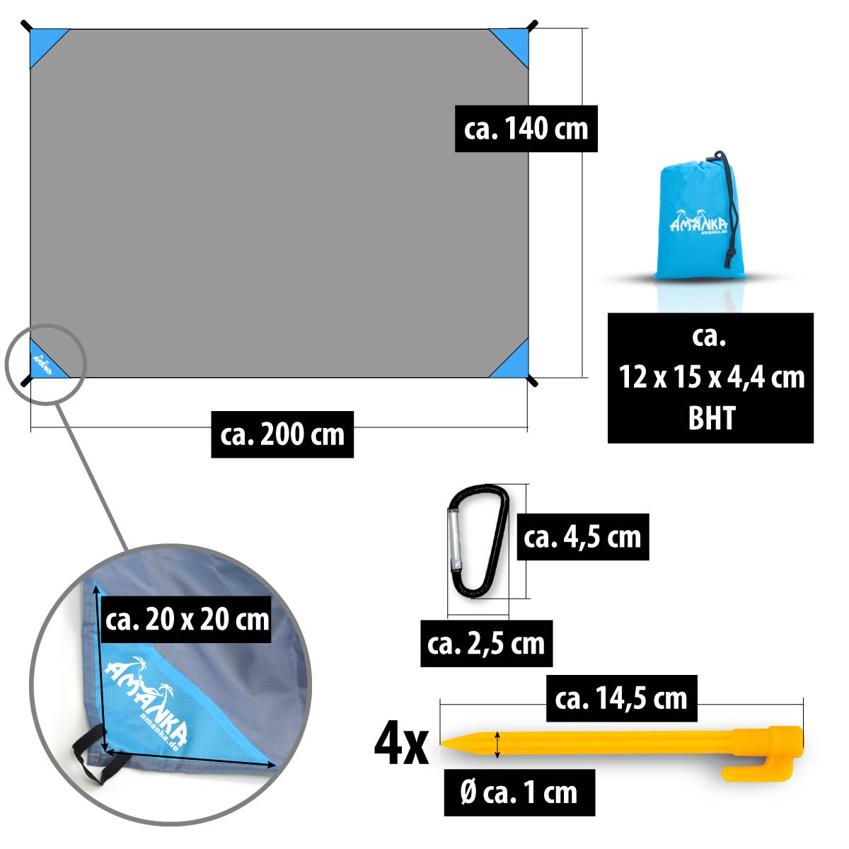 Outdoor Picknickdecke 200x140 Stranddecke Sandfrei Reise Decke Strandmatte Grau