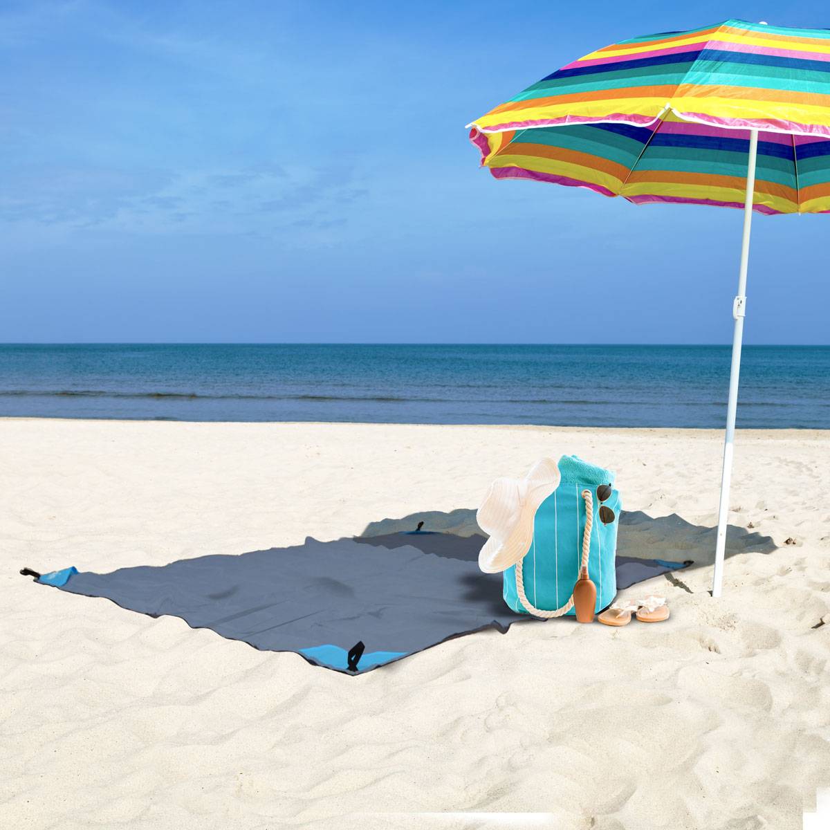 Outdoor Picknickdecke 200x140 Stranddecke Sandfrei Reise Decke Strandmatte Grau