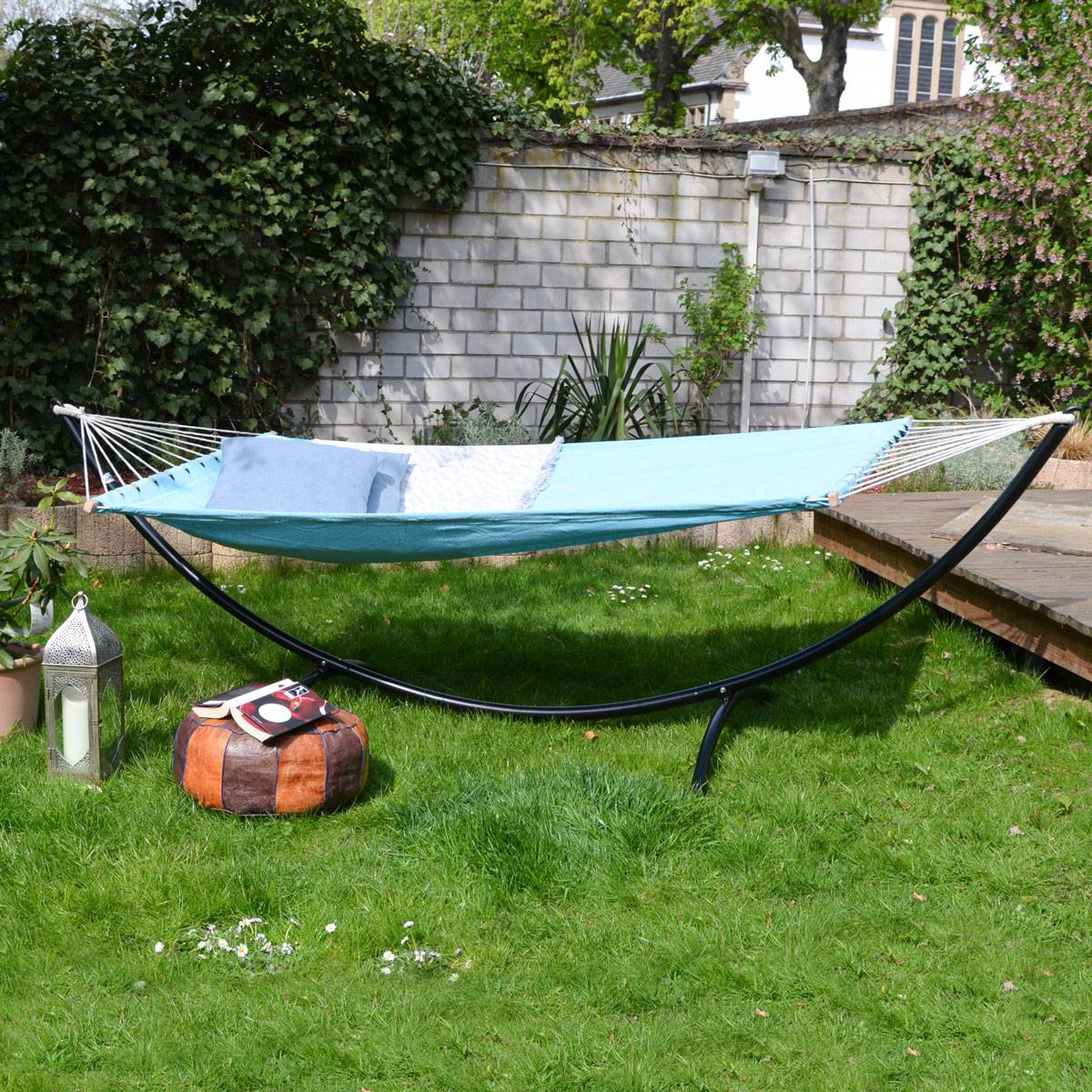 XXL Stabhängematte 200x120 Doppelhängematte 2 Personen Garten Hängematte Blau