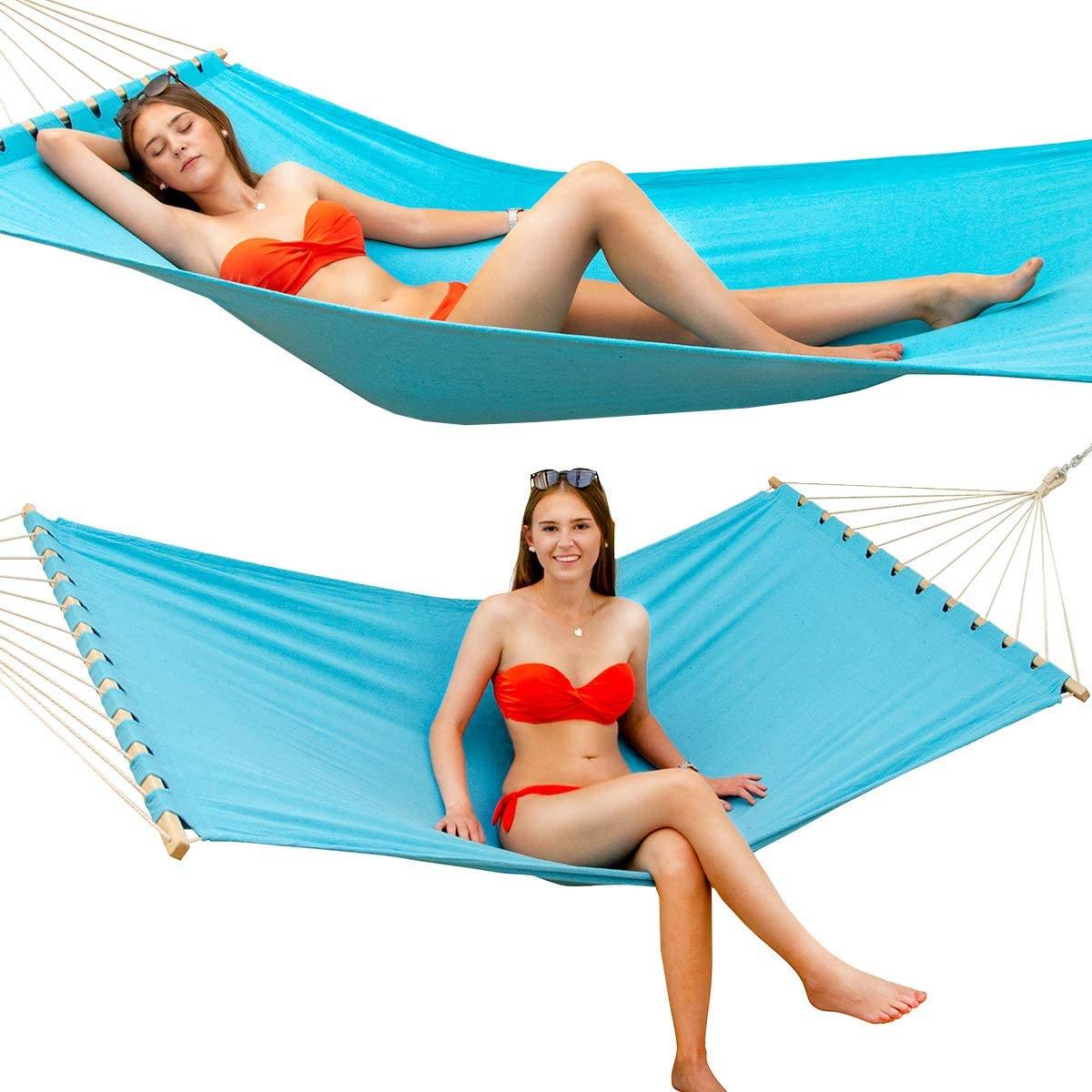 XXL Stabhängematte 200x120 Doppelhängematte 2 Personen Garten Hängematte Blau