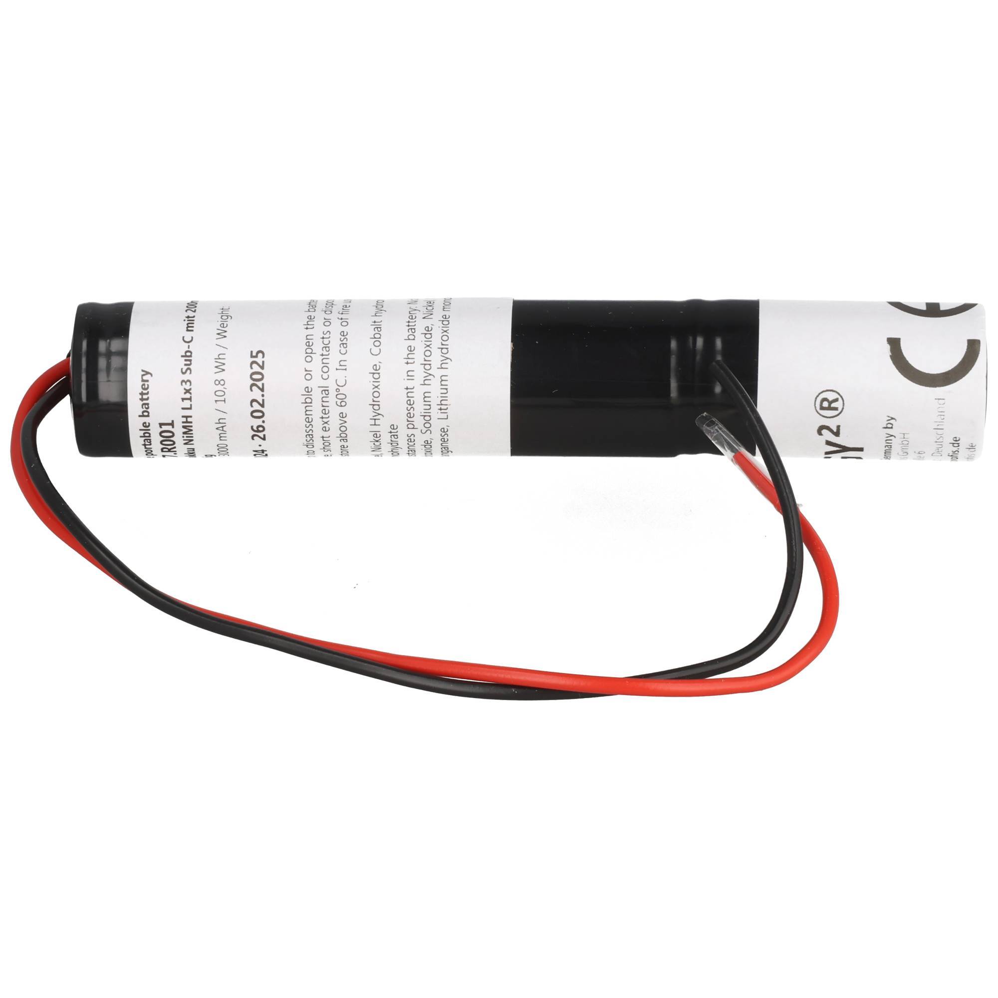 Akku für Notbeleuchtung 3,6 Volt 3000mAh, NiMH Akku, L1x3 Sub-C mit Kabeln