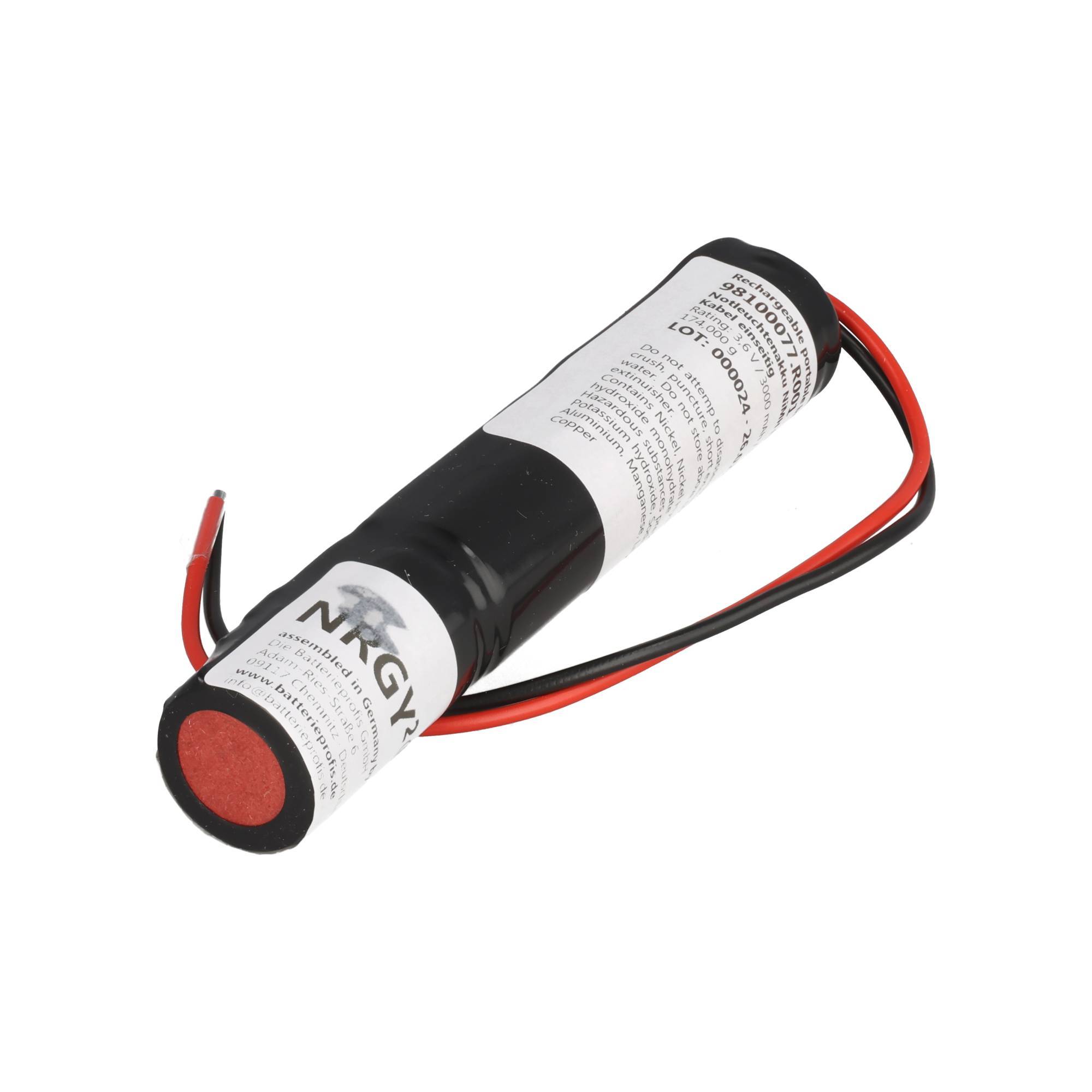 Akku für Notbeleuchtung 3,6 Volt 3000mAh, NiMH Akku, L1x3 Sub-C mit Kabeln