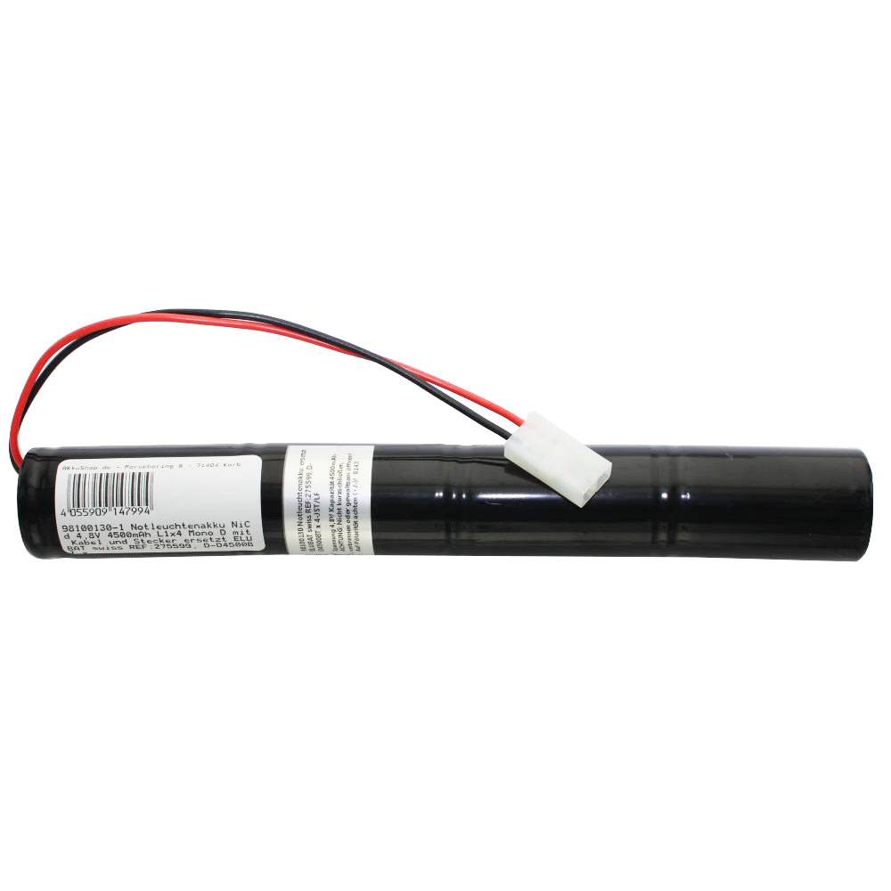 Notleuchtenakku NiCd 4,8V 4500mAh L1x4 Mono D mit Kabel und Stecker ersetzt ELUBAT swiss REF:275599, D-D4500BT x 4-JST/L