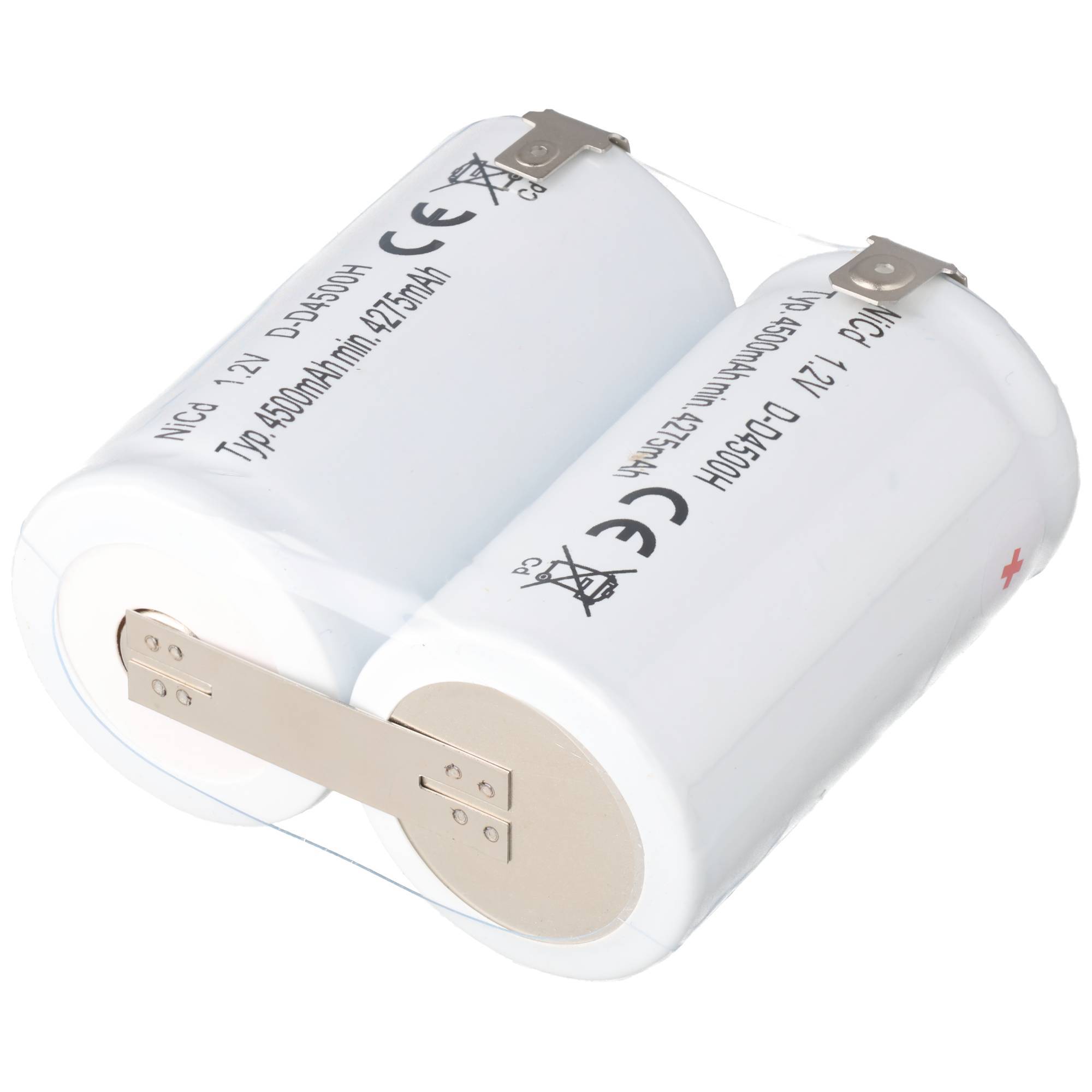 Notleuchtenakku NiMH 2,4V 4500mAh F1x2 Mono D mit Faston-Anschluss passend für 2,4 V Akku