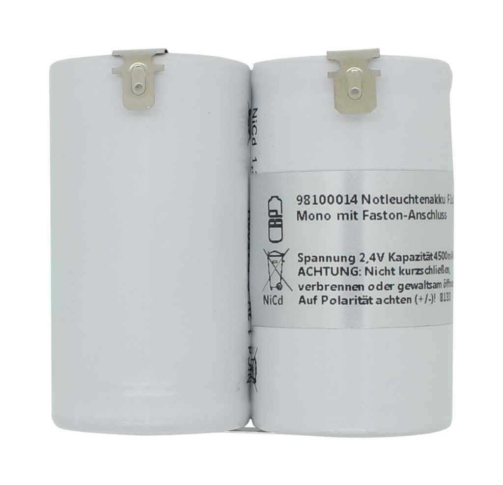 Notleuchtenakku NiCd 2,4V 4500mAh F1x2 Mono D mit Faston-Anschluss passend für 2,4 V Akku