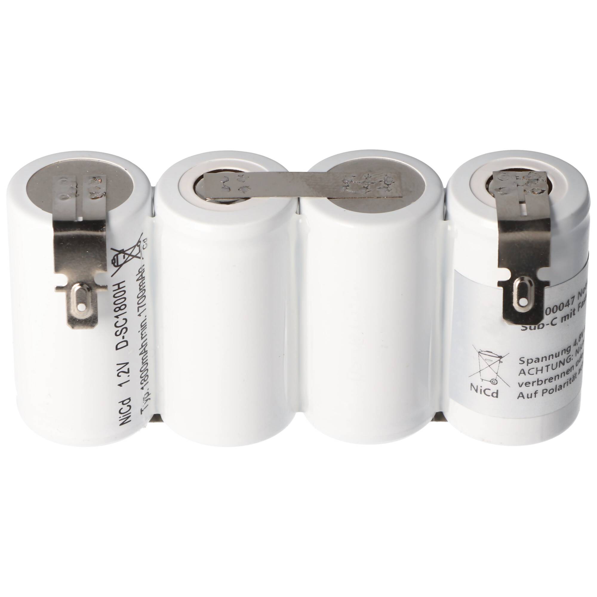 Notleuchtenakku NiCd 4,8V 1800mAh F1x4 Sub-C mit Faston-Anschluss ersetzt 4,8 V Akku