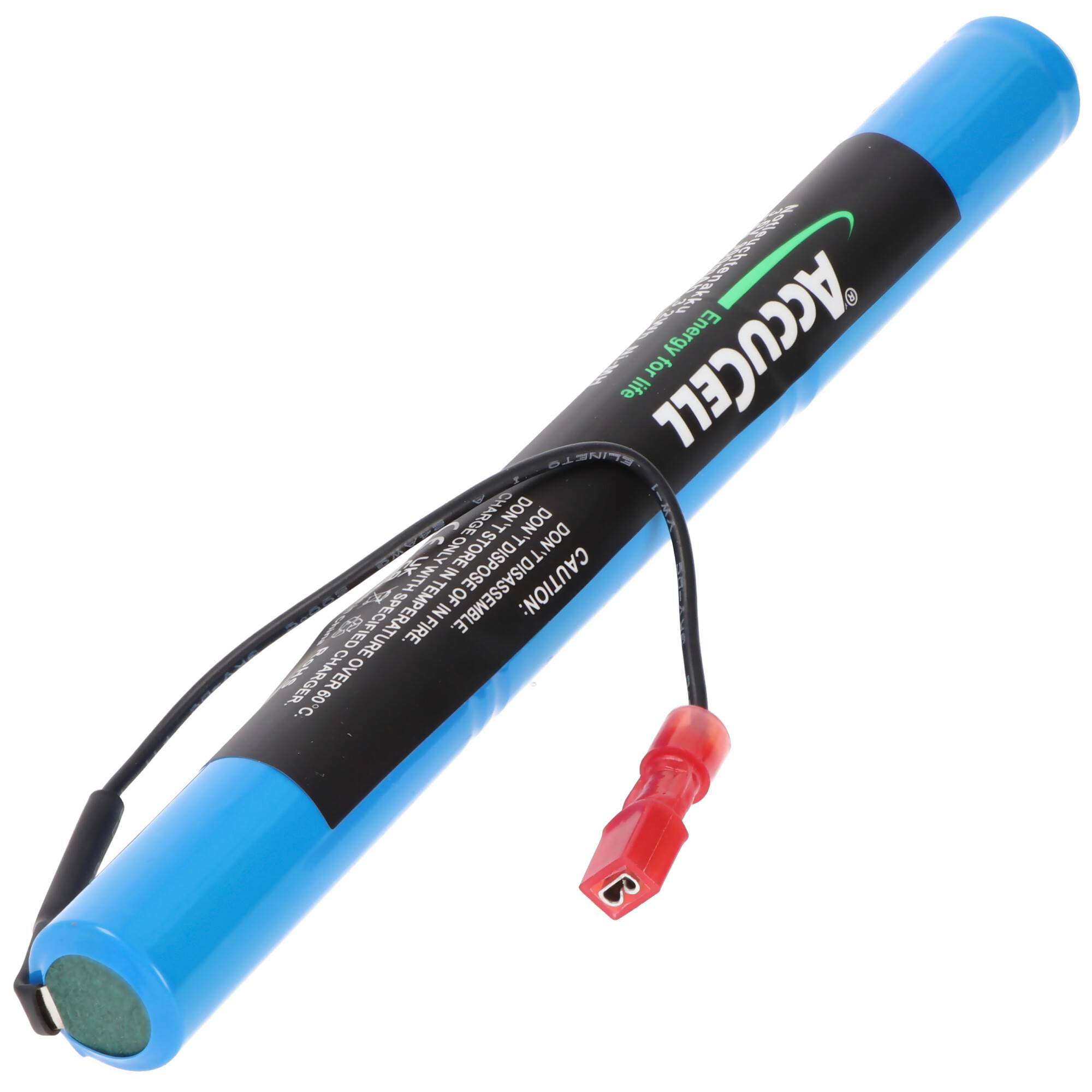 Notleuchtenakku NiCd 3,7V 860mAh L1x3 Mignon AA mit Fastonstecker 2,8mm +Pol und 110mm Kabel und Faston-Buchse 2,8mm -Po