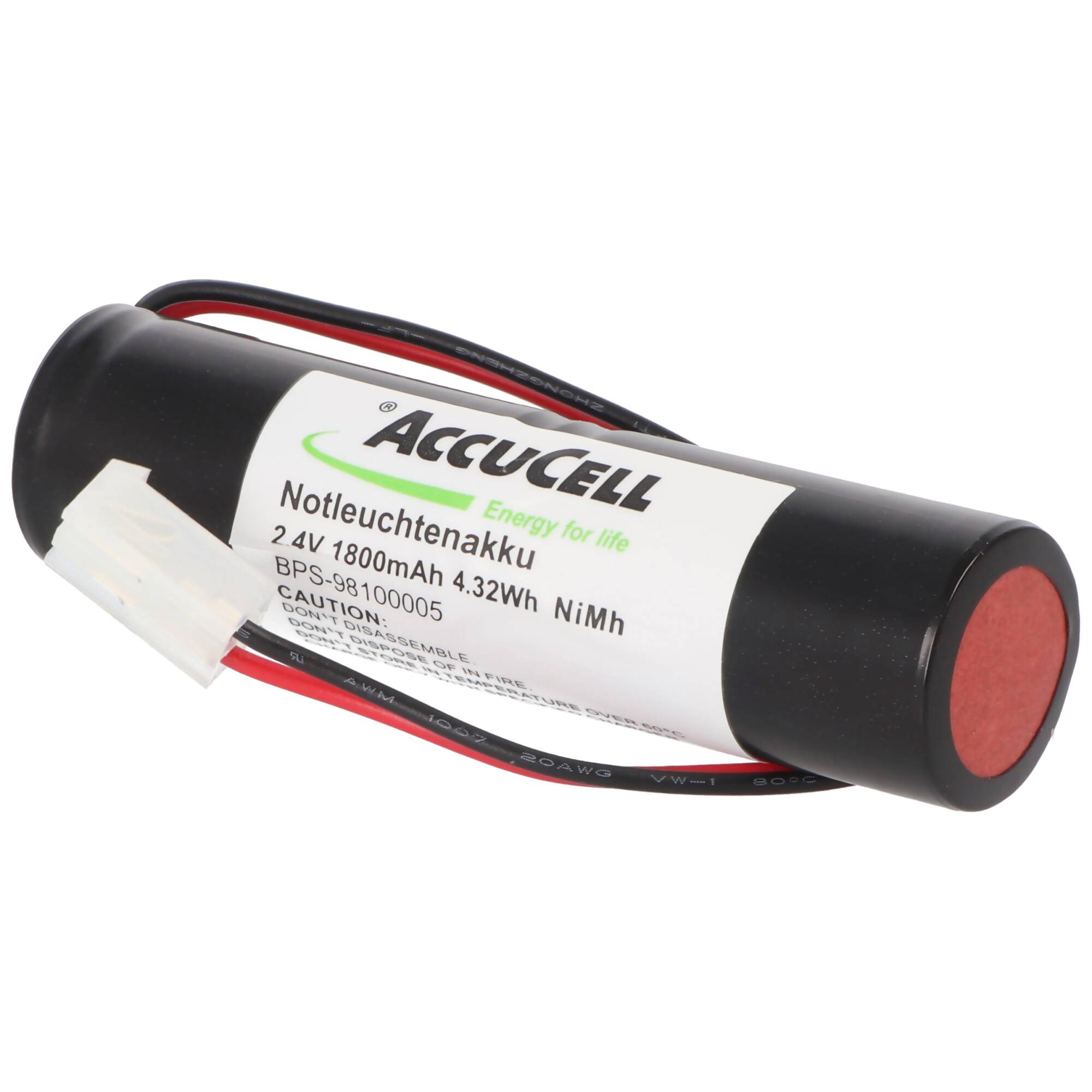 Notleuchtenakku NiMH 2,4V 1800mAh L1x2 Sub-C mit 200mm Kabel und CGM2 Stecker ersetzt Elubat 275602, 86x23mm