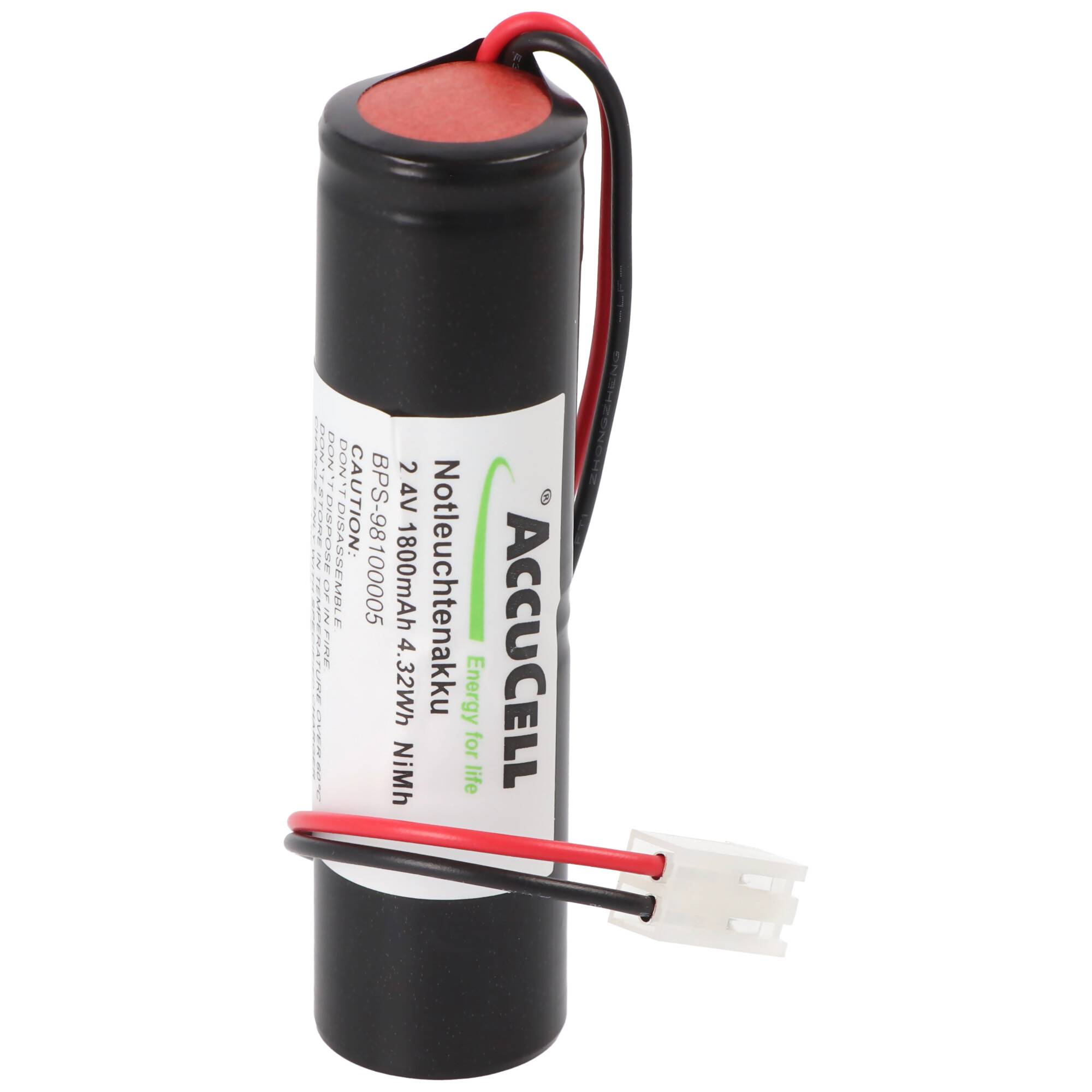 Notleuchtenakku NiMH 2,4V 1800mAh L1x2 Sub-C mit 200mm Kabel und CGM2 Stecker ersetzt Elubat 275602, 86x23mm