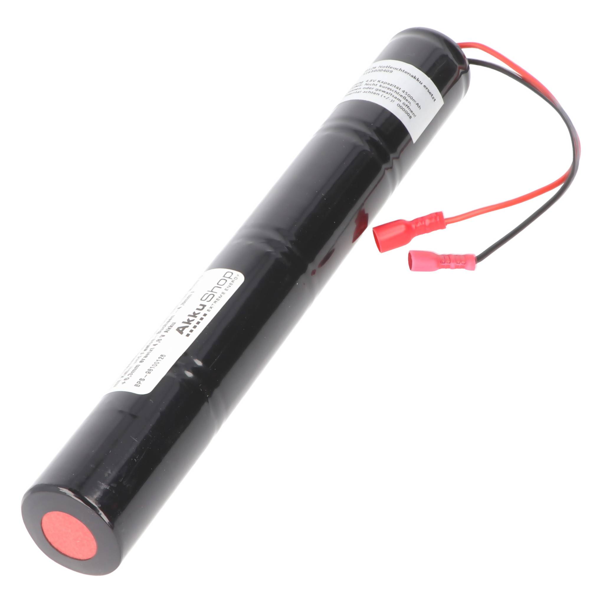 Notleuchtenakku NiMH 4,8V 4500 mAh L1x4 Mono D mit Kabel und Faston-Buchsen -4,8mm / +6,3mm ersetzt 4,8 V Akku