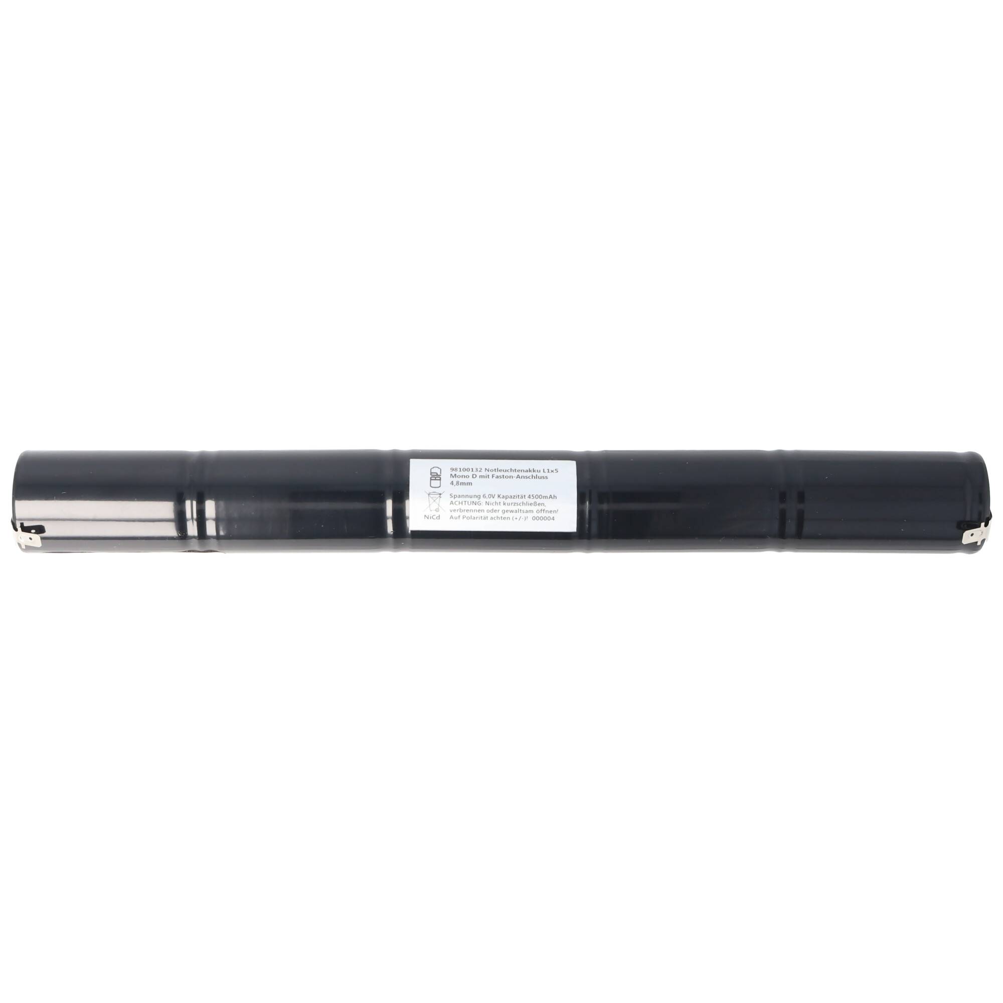 Notleuchtenakku NiMH 6V 4500mAh L1x5 Mono D mit Faston-Anschluss 4,8mm ersetzt 6V Akku