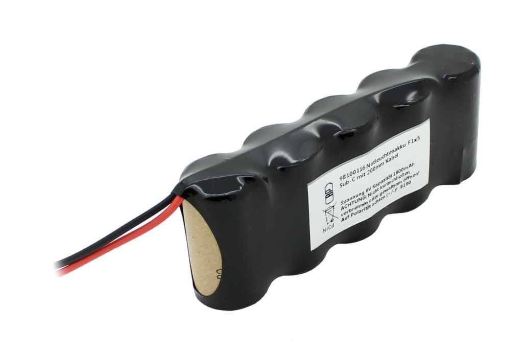 Notleuchtenakku NiCd 6V 1800mAh F1x5 Sub-C mit 200mm Kabel einseitig ersetzt 6 V Akku