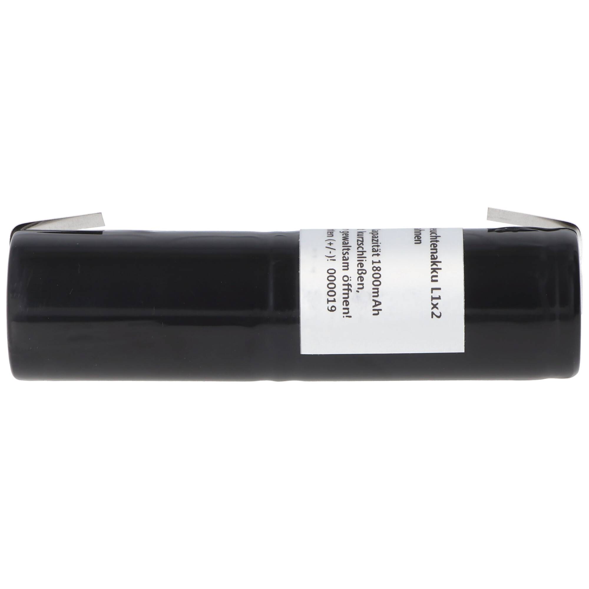 Notleuchtenakku NiMH 2,4V 1800mAh L1x2 Sub-C mit Lötfahnen ersetzt 2,4 V Akku, Abmessungen 23 x 86 mm (Ø x H)