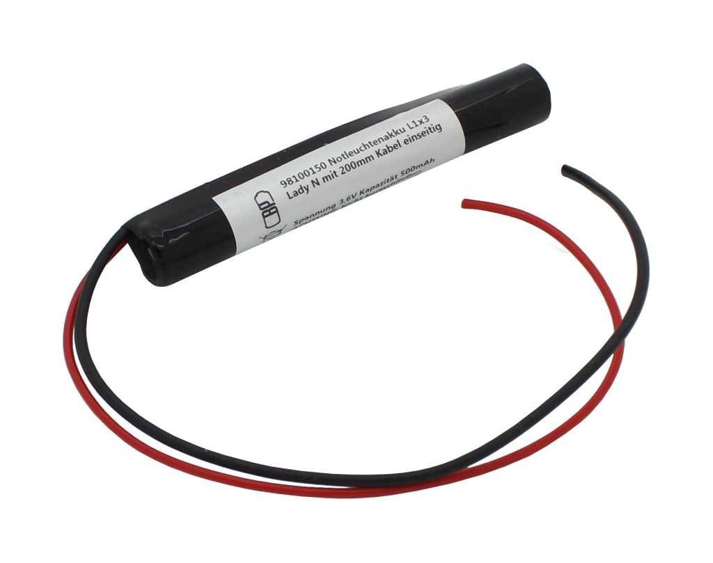Notleuchtenakku NiMH 3,7V 500mAh L1x3 Lady N mit 200mm Kabel einseitig ersetzt 3,7 V Akku
