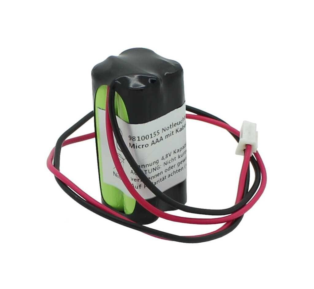 Notleuchtenakku NiMH 4,8V 600mAh F2x2 Micro AAA mit Kabel und Stecker