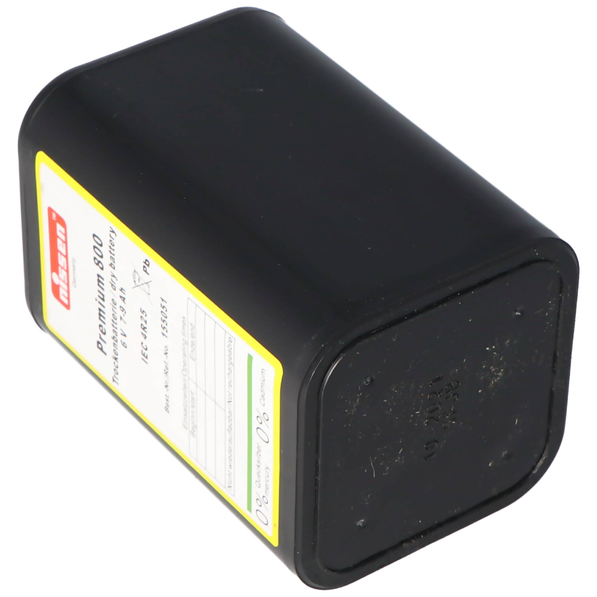 Nissen Premium 800 4R25 Batterie 6 Volt max. 9000mAh Kapazität, Trockenbatterie Nissen 4R25 ohne Quecksilber und Cadmium