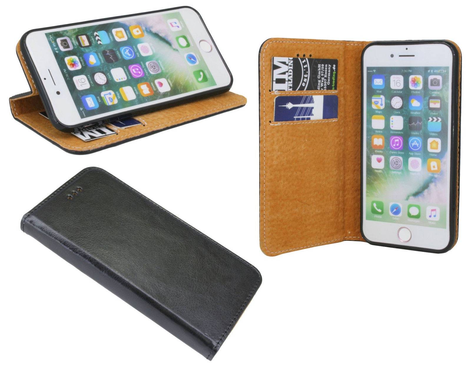 cofi1453 Elegante ECHT Leder Buch-Tasche Hülle kompatibel mit LG K20 (2019) in Schwarz Wallet Book-Style Cover Schale