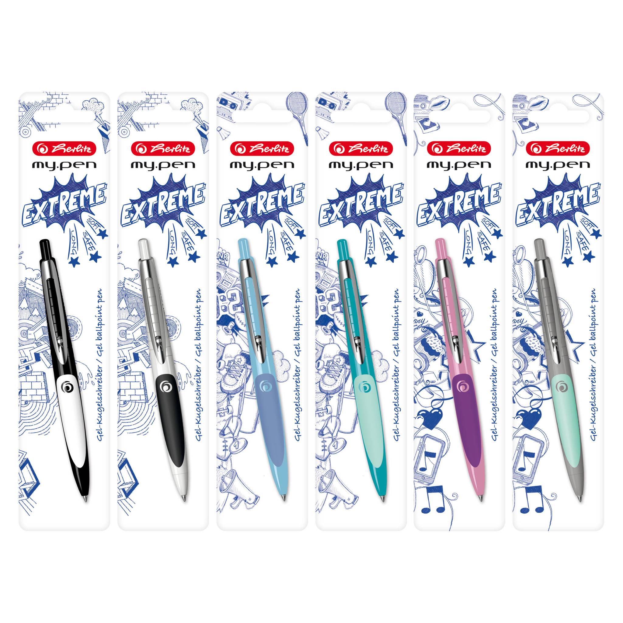 Herlitz my.pen, Schwarz, Weiß, Blau, Clip-on retractable ballpoint pen, Beidhändig, 1 Stück(e), Sichtverpackung