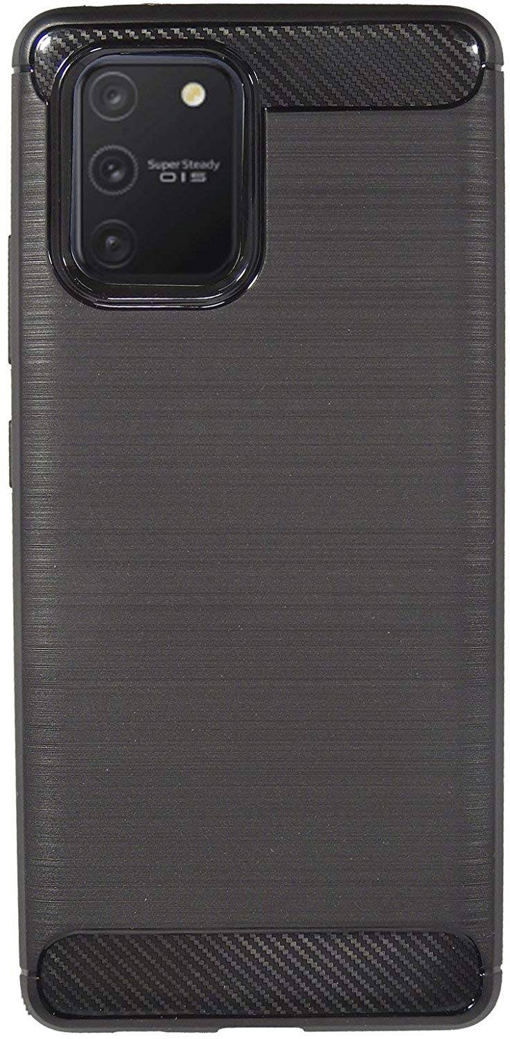 cofi1453® Silikon Hülle Bumper Carbon kompatibel mit SAMSUNG GALAXY S10 LITE (G770F) Case TPU Soft Handyhülle Cover Schutzhülle Schwarz