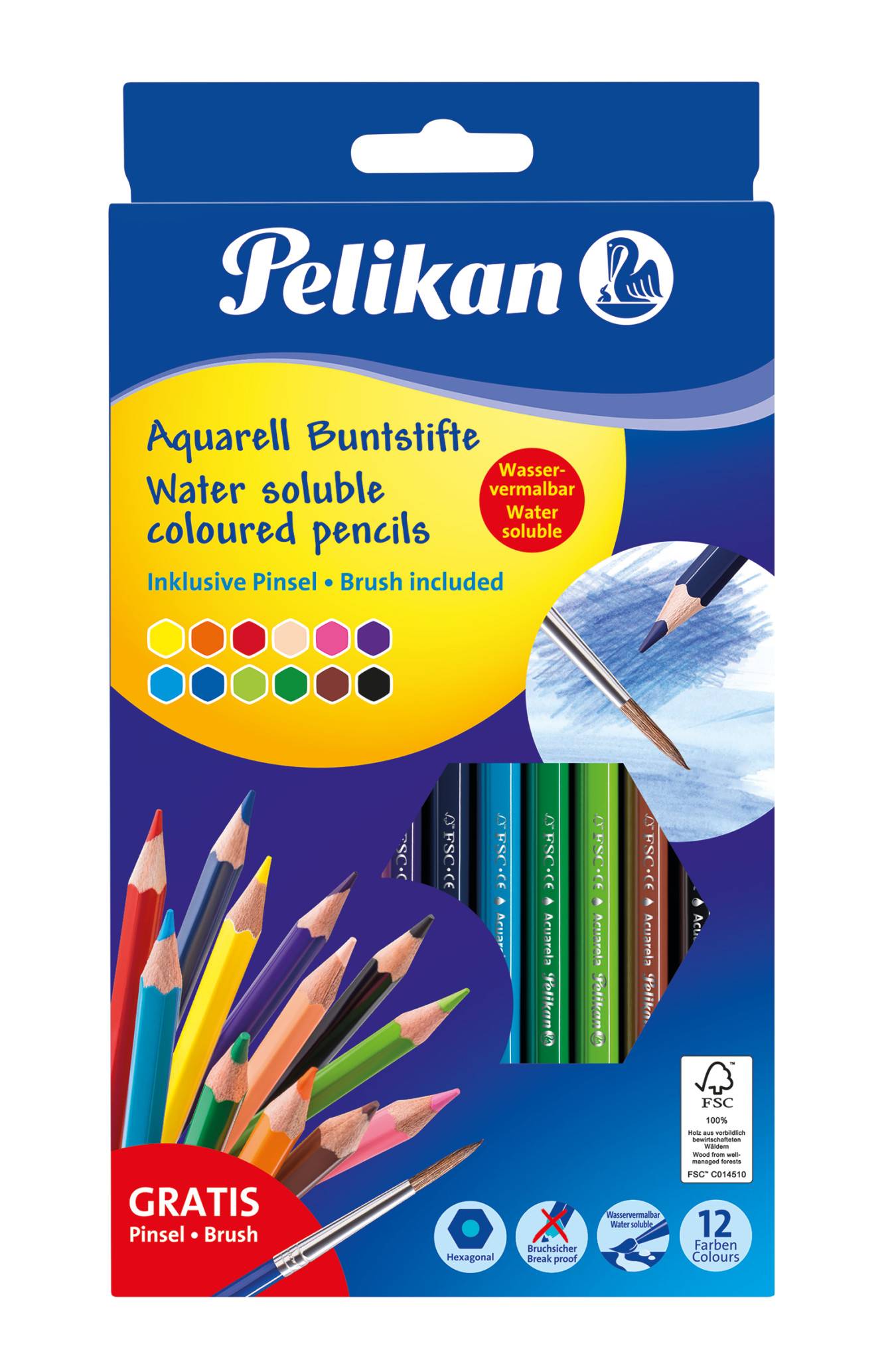 Pelikan 700672, Schwarz, Blau, Braun, Grün, Hellblau, Hellgrün, Orange, Pfirsich, Pink, Rot, Violett, Gelb, 12 Stück(e)