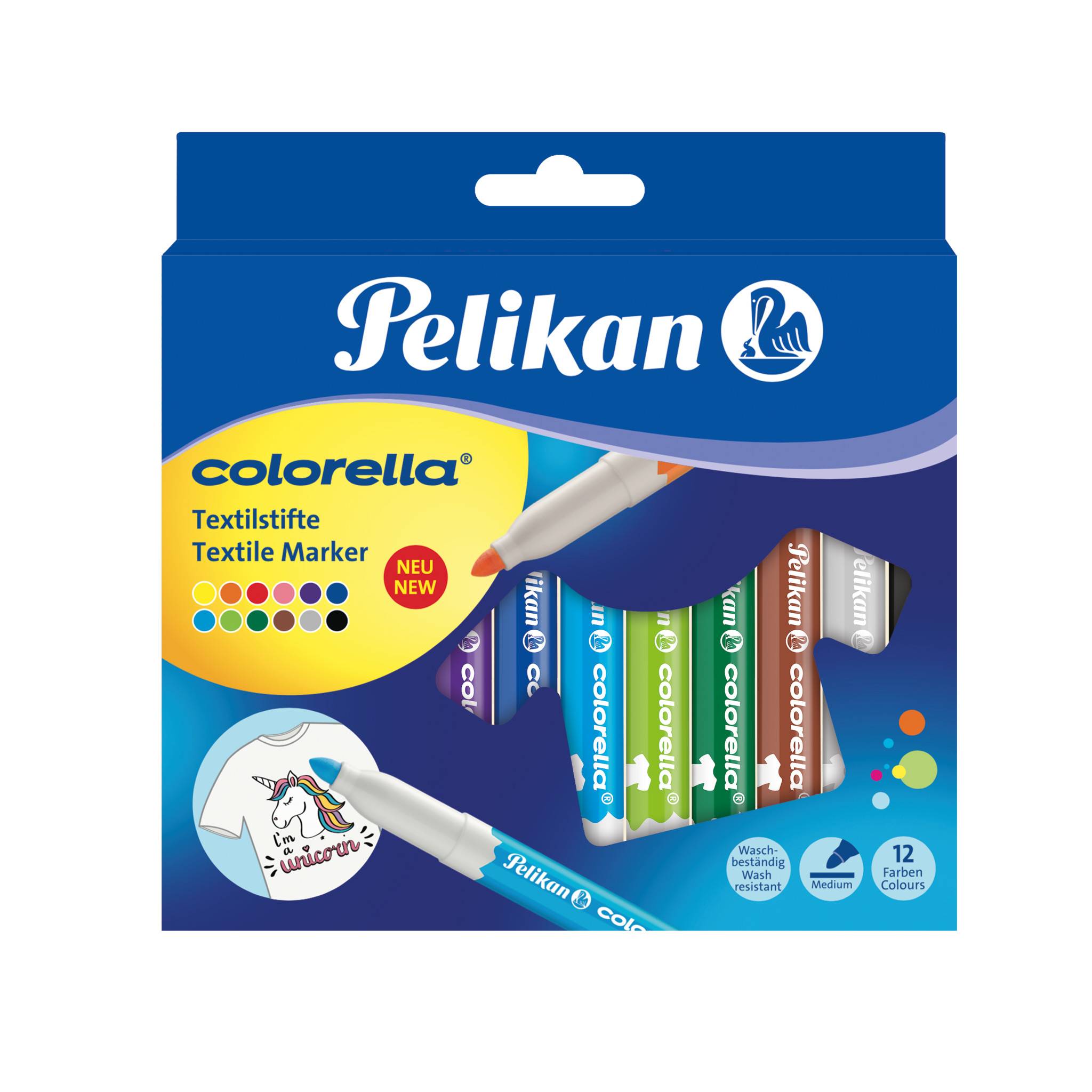 Pelikan Colorella Textile, Mehrfarbig, Medium, Stoff, 12 Stück(e), Karton mit Aufhänger