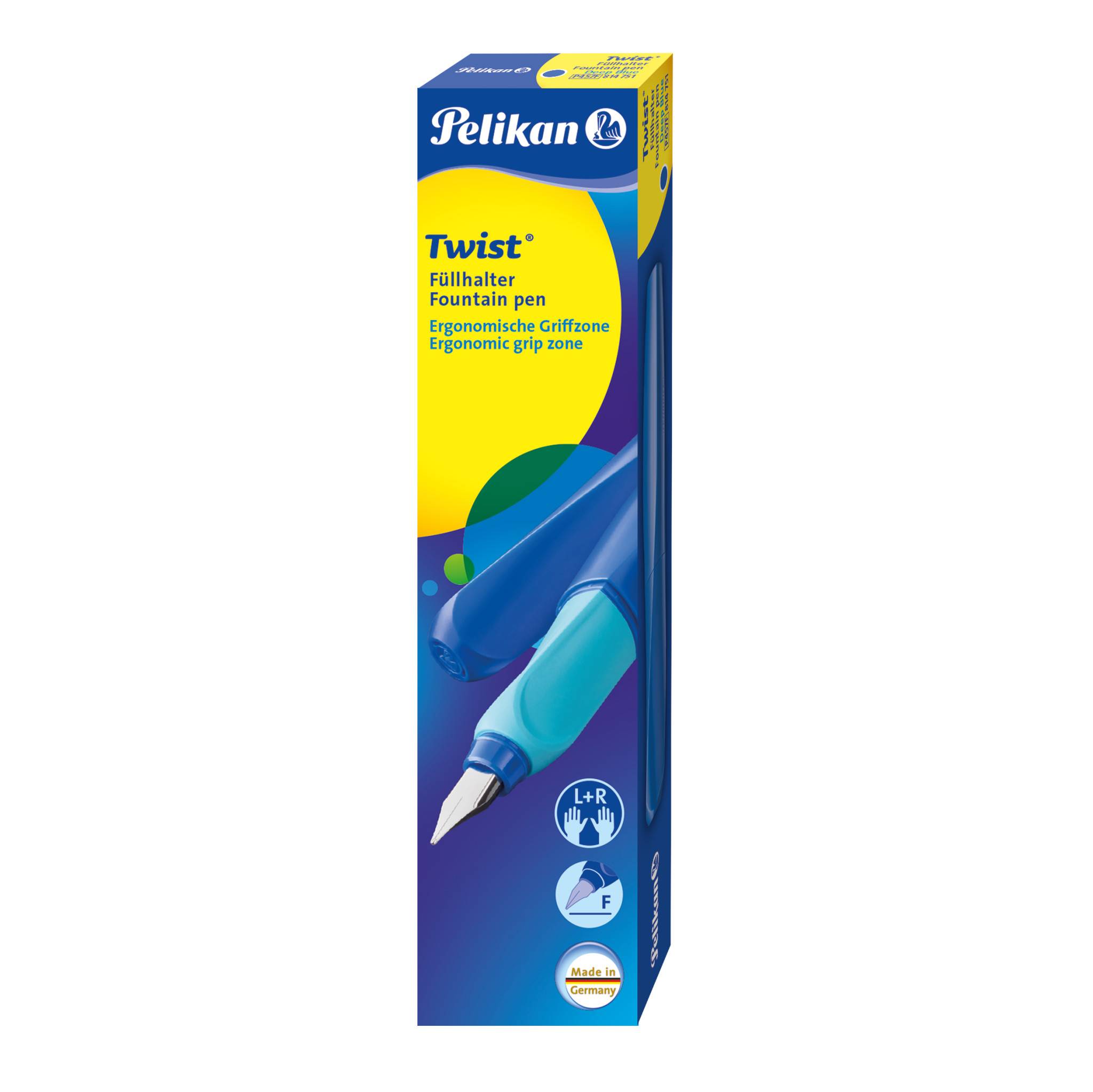 Pelikan Fp Twist P457 Deep Blue F +1 GTP in box, Blau, Rundspitze, Edelstahl, Fein, Beidhändig, Deutschland